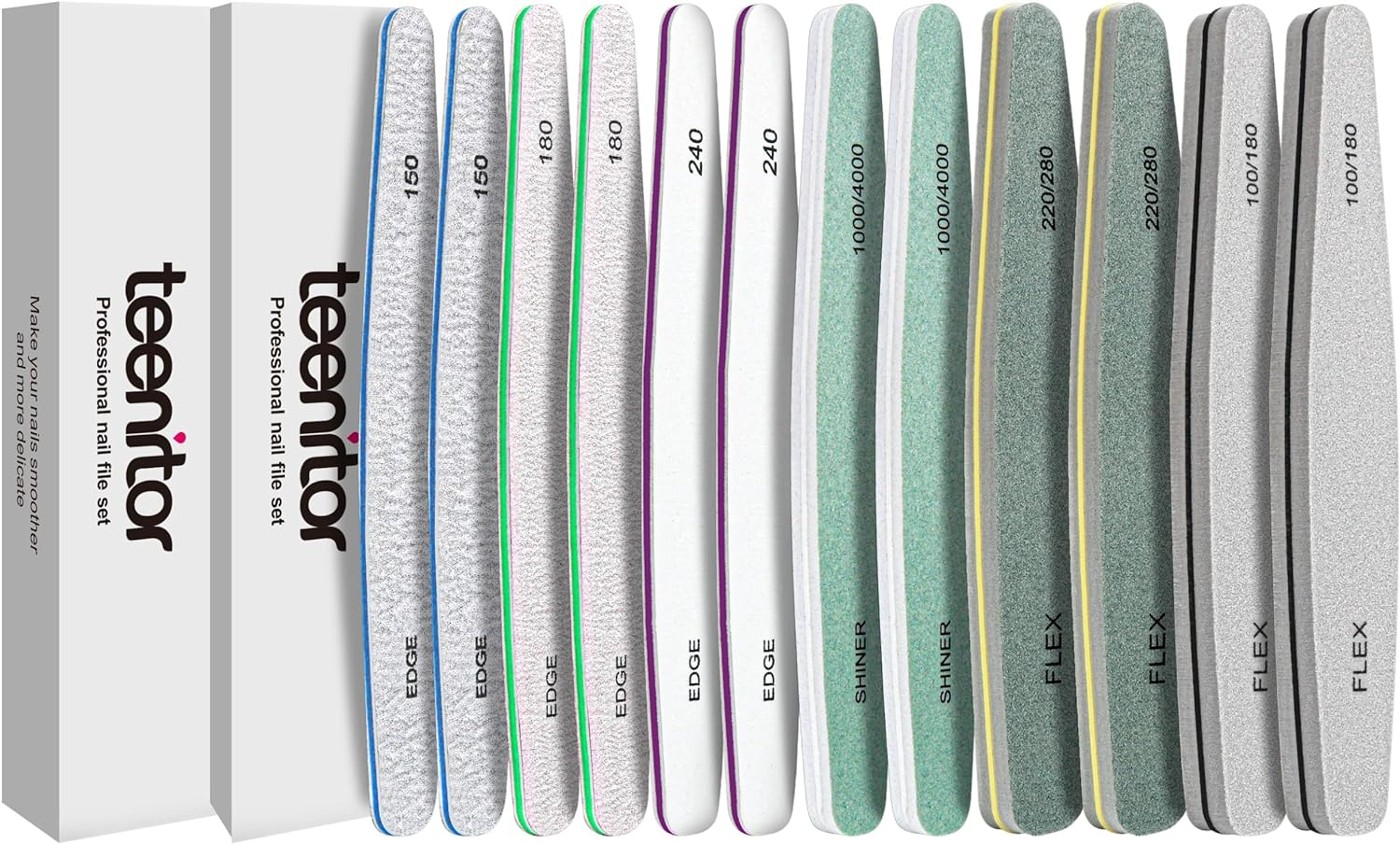 Teenitor Nail Buffer Blocks, 12Pcs Nail Files for Acrylic and Gel Nails, Emery Boards for Nails 100/180 Grit Nail File Set for Natural Nails image number 3