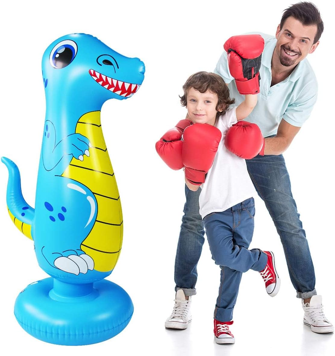 Punching Bag for Kids 47" Inflatable Dinosaur Bop Bag Free Standing Boxing Bag for Immediate Bounce Back Heavy Punching Bag for Practicing Karate,Taekwondo,De-Stress Boxing Bag for Boy/Girl - Blue image number 3