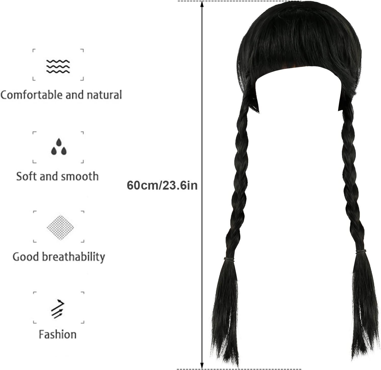 Cosplay Braided Wig Hair - Soft Wednesday Merchandise Wig Heat Resistant for Girl Kids Women Cosplay Party Costume 60Cm (A) image number 4