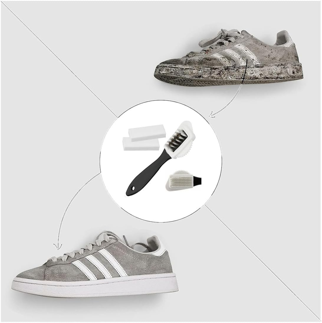 Suede Brush Kit, Quality Nubuck and Suede Multifunctional 4-Sided Cleaning Shoe Brush,Brass and Nylon Bristle，Snow Boots, Shearling Shoes