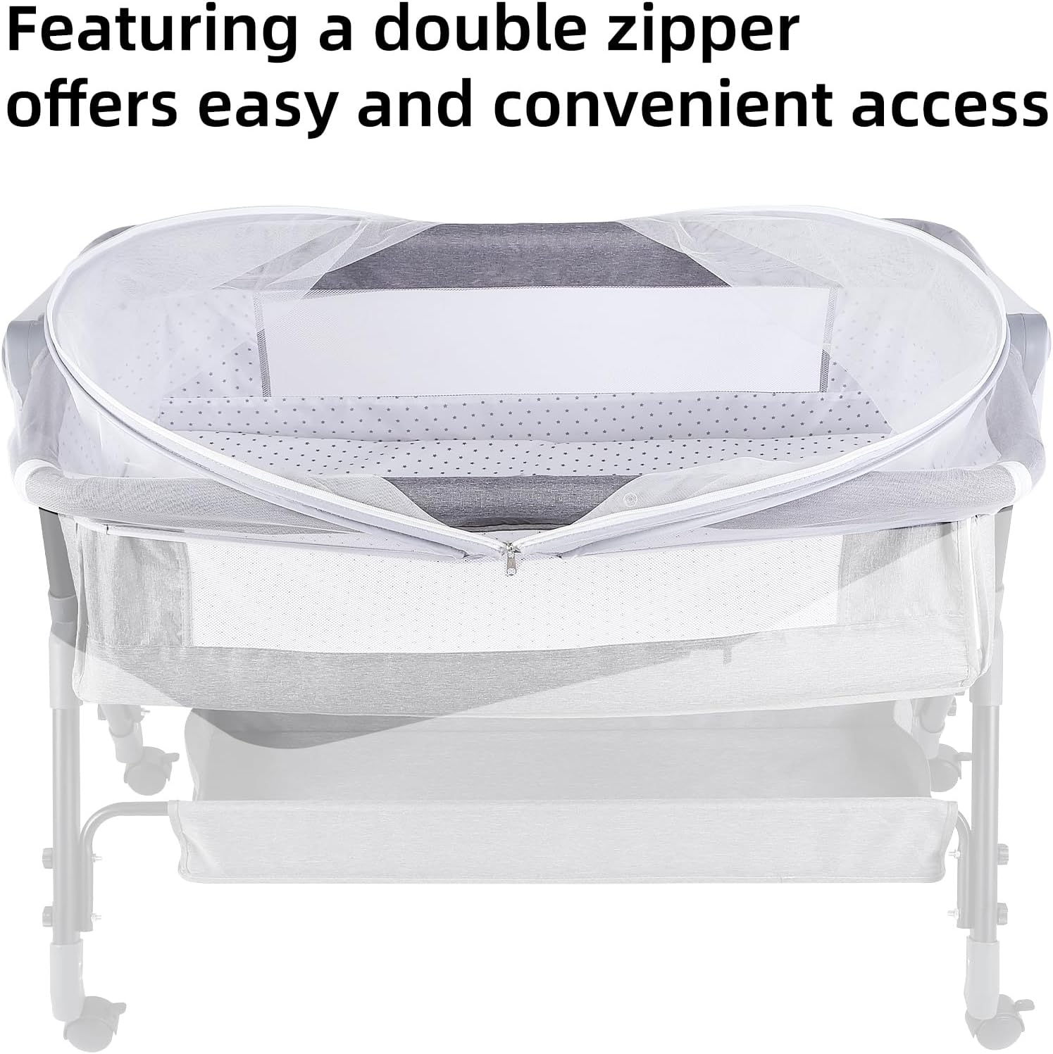DUSHARKFUN Bassinet Cover Mosquito Net for Babies to Keep Insects/Bugs/Cats Out, Toddler Bassinet/Bedside Sleeper/Crib Net with Two-Way Zippers & Storage Bag, Breathable Mesh Holes, White