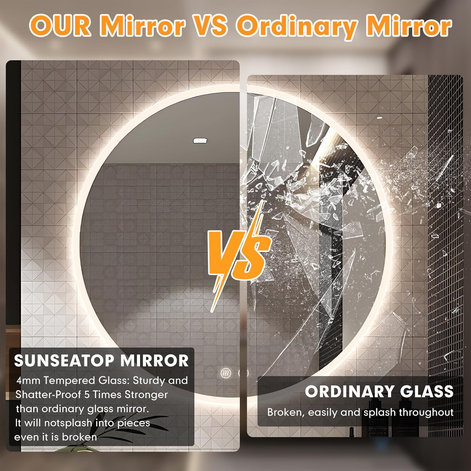 28 Inch Led Bathroom Mirror Frameless Bathroom Mirror with Lights Dimmable anti Fog Backlit Mirror round Smart Lighted Bathroom Mirrors Wall Mounted Touch Button,Tempered Glass,Memory Function