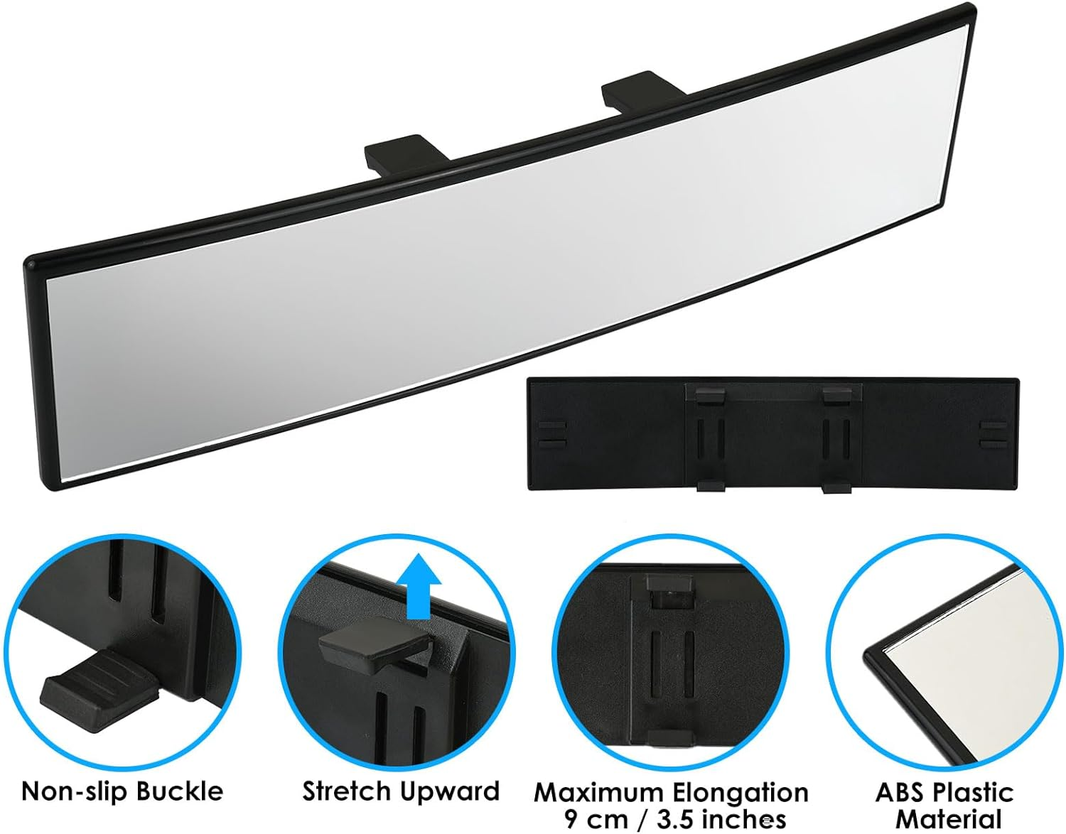 DS. DISTINCTIVE STYLE Wide Rear View Mirror Clip on 12 Inch Universal Panoramic Convex Interior Wide Angle Mirror image number 3