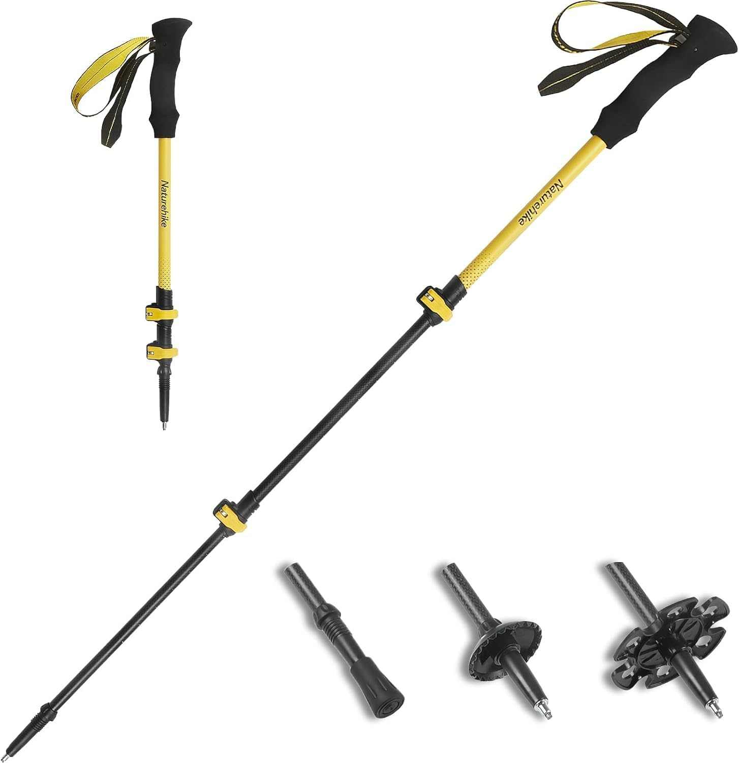 Naturehike 3K Carbon Fiber Trekking Poles-Collapsible and Telescopic 3 Section Ultralight Hiking Poles for Women Men Walking Poles Travel Backpacking Camping