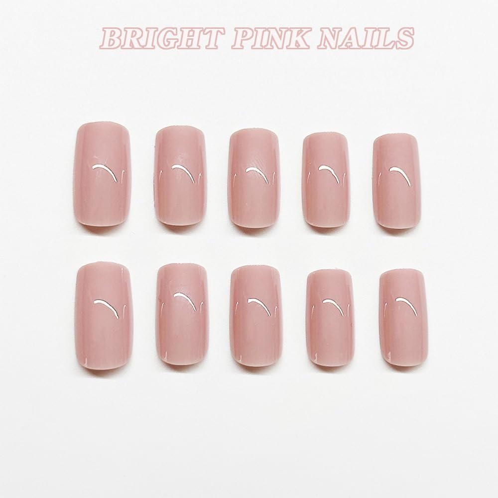 QISANKEE French Tip Nails Press on Nails Light Color, Nude Gradient False Nails Coffin Fake Nailswith Designs Pink French Tip Nails Artificial Nails Stick on Nails for Women Girls 24 Pcs/Set image number 2