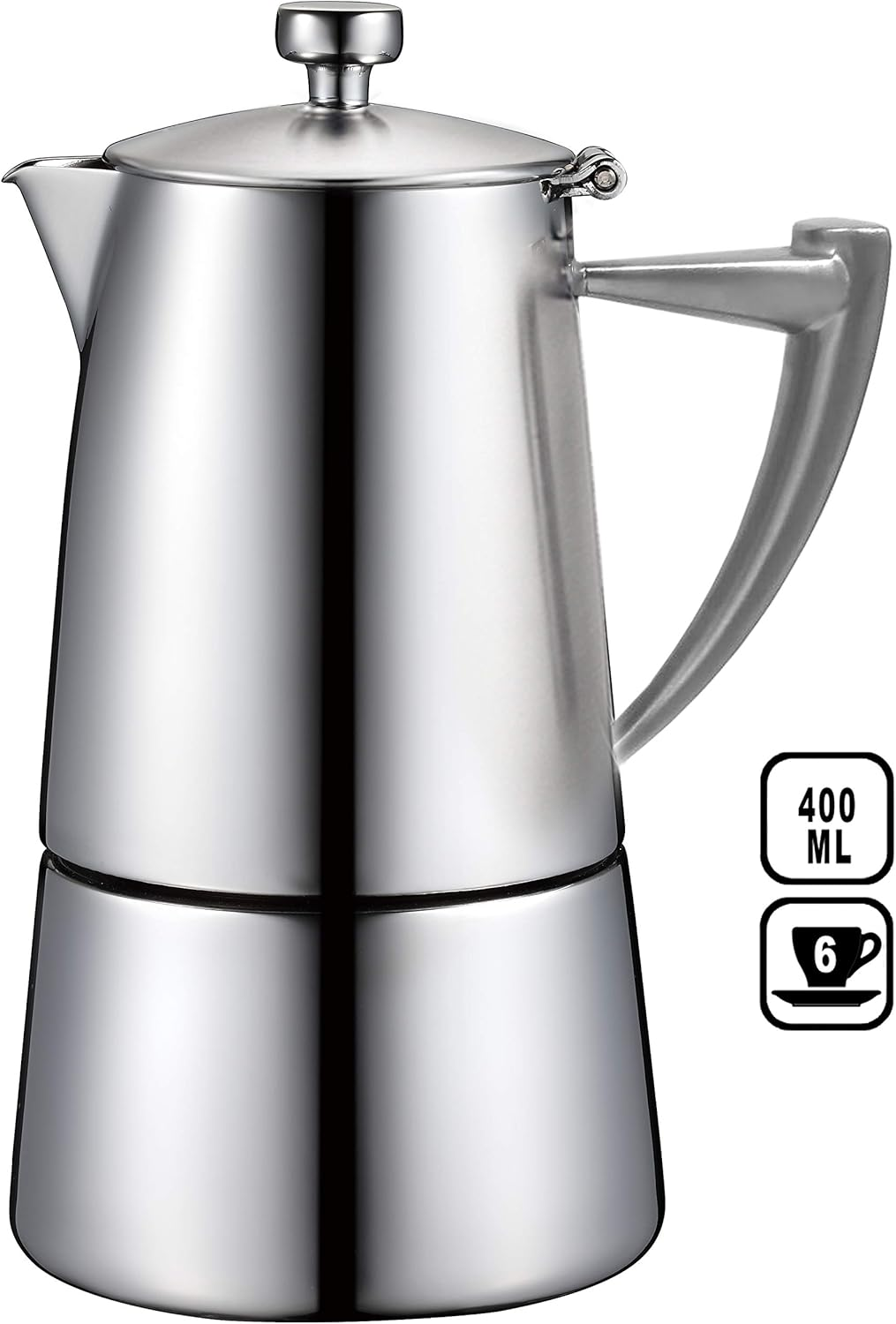 CUISINOX Roma Satin Stainless Steel Moka Pot Stovetop Espresso Maker, 6-Cup image number 7