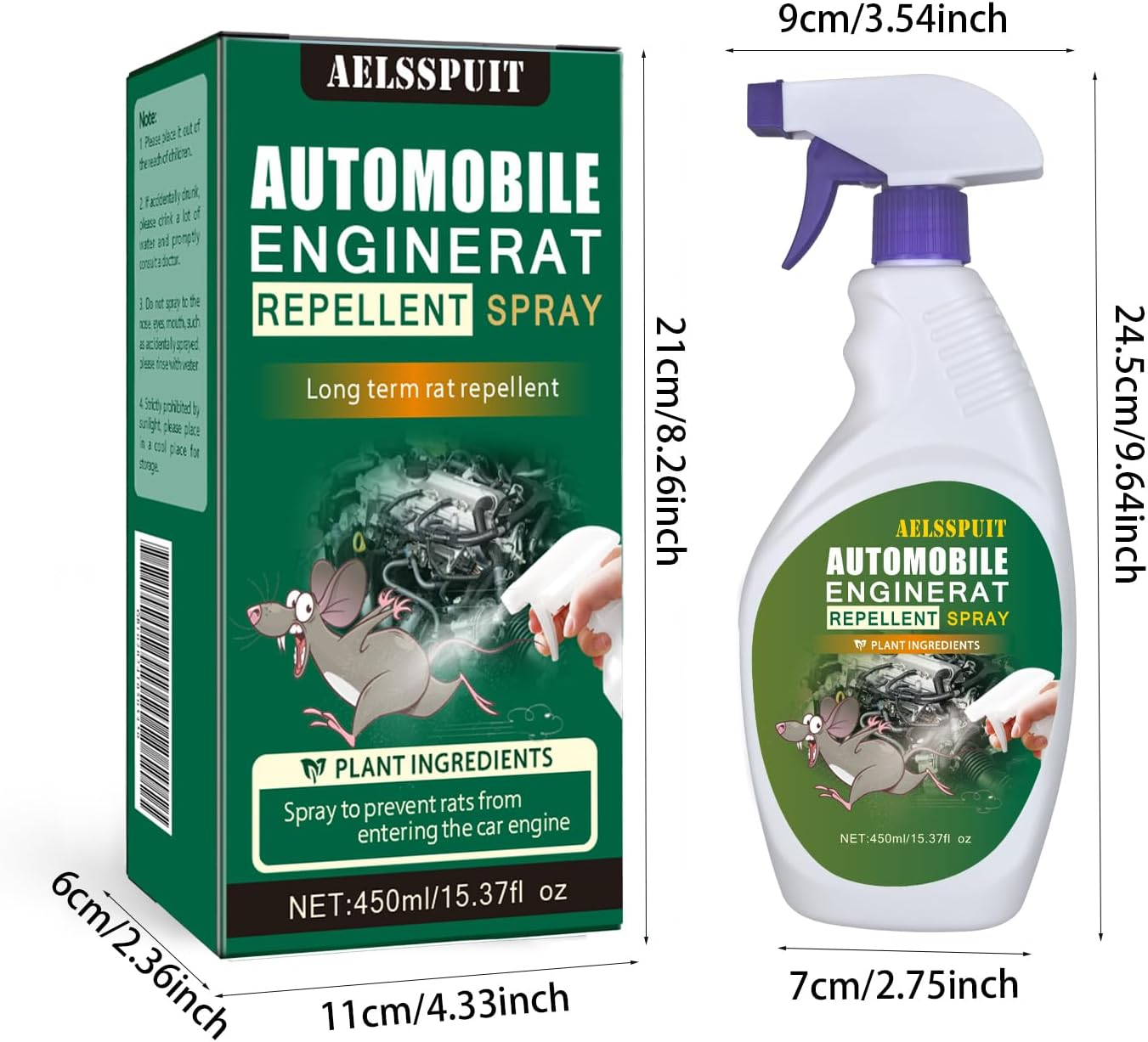 AELSSPUIT Plant-Based Automobile Engine Safe Mouse Repellent&ndash; Long-Lasting, Eco-Friendly Rodent Deterrent for Cars, Protects against Wire & Hose Damage, Easy Application for Safe & Effective 450Ml image number 6