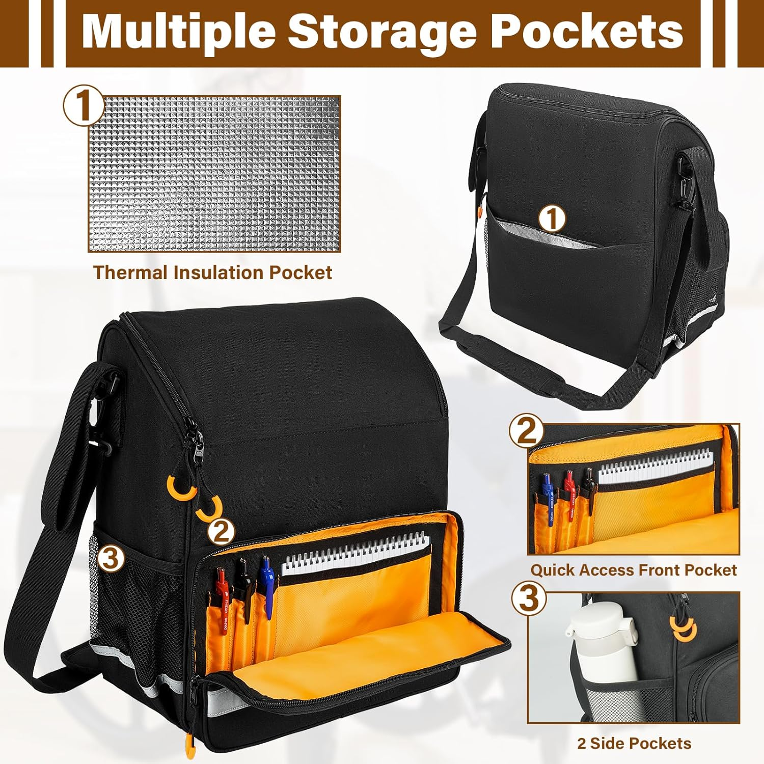 Wheelchair Bags to Hang on Back,Wheelchair Backpack Bag,Wheelchair Accessories Pouch Storage Bag with Thermal Insulation Pocket for Adults & Senior,Bag Only, Black-Large, 15 X 9.5 X 16.5 Inch,