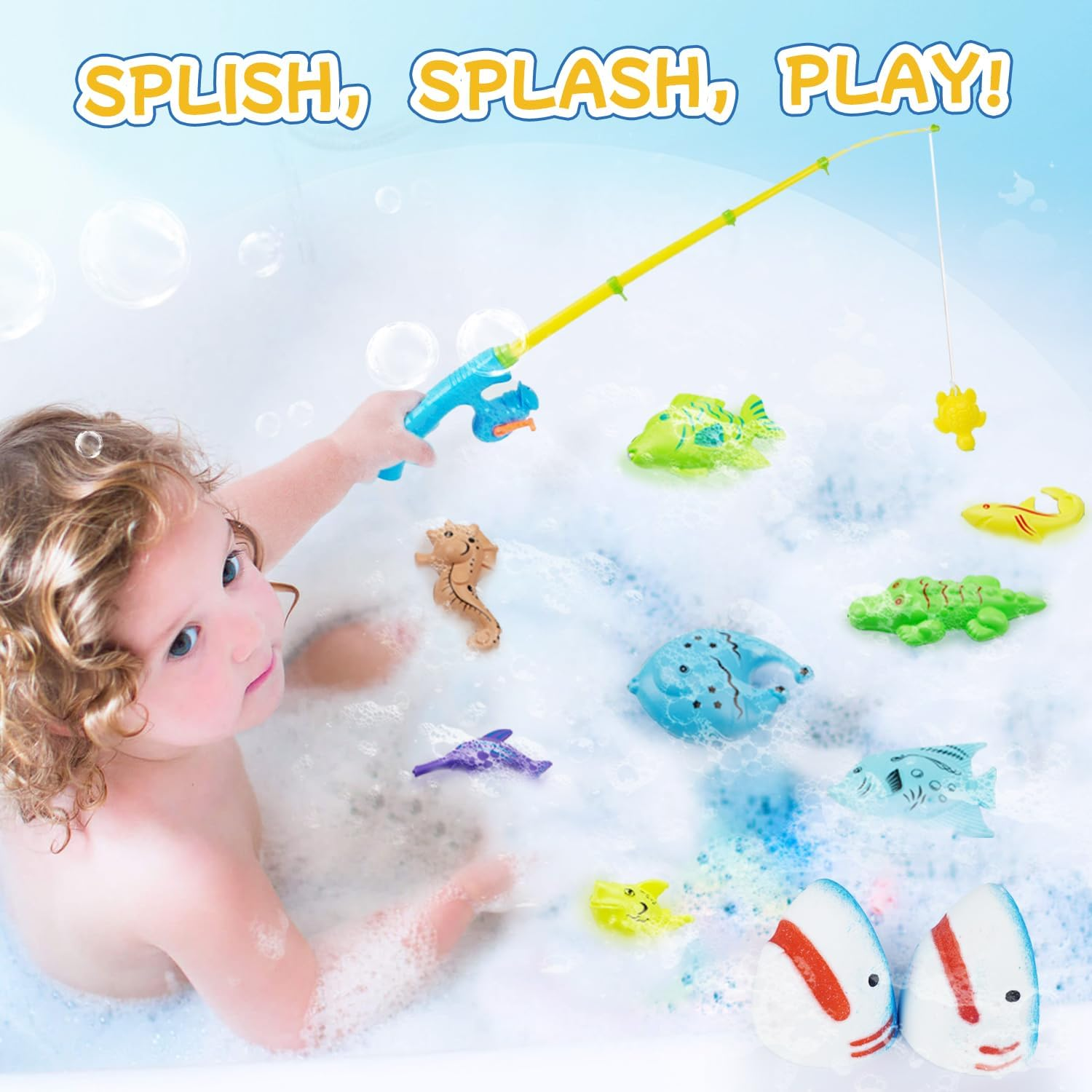 Shark Bath Bombs for Kids with Surprise Fishing Toy Set, 8 Fun Exploding Bath Balls & 9 Fishing Toys, Natural Handmade Organic Bubble Bath Fizzies, Ideal Birthday Holiday Boys Girls image number 4