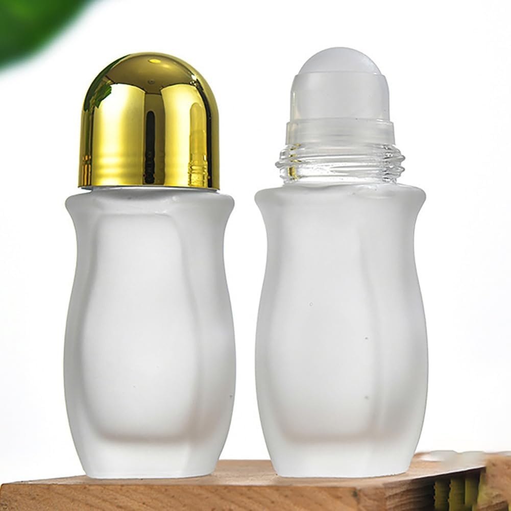 2Pcs 50Ml Glass Roller Bottles Large Empty Roller Ball Bottle Leak Proof Refillable Rollerball Bottles for Perfume Essential Oils Deodorant image number 2