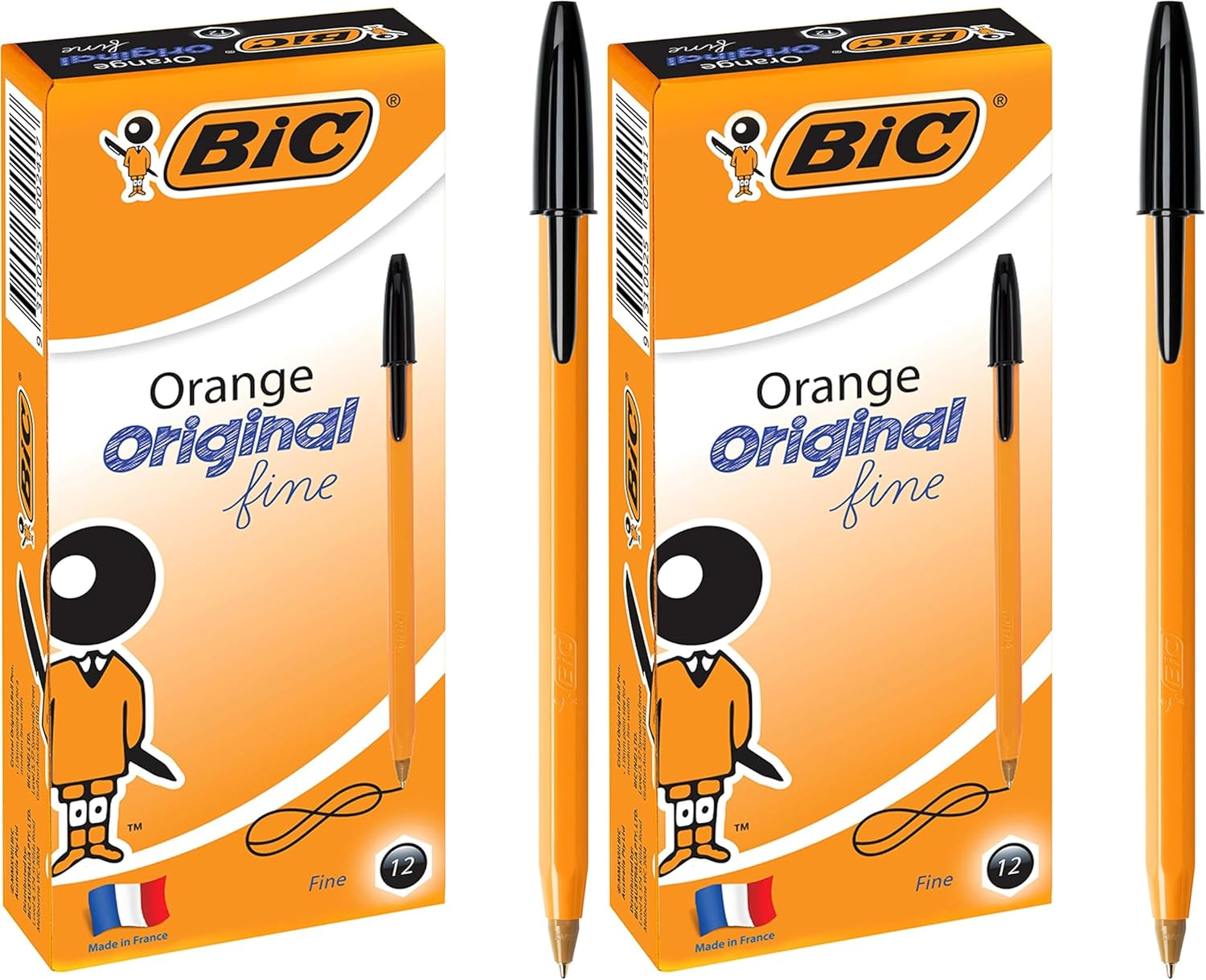 BIC 952000 Orange Fine Ball Point Pen (0.8 Mm) - Black Ink - Box of 12 Pens