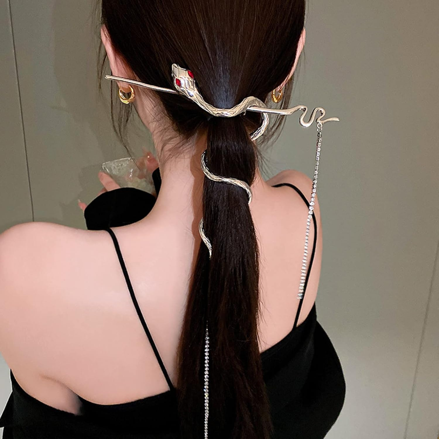 NICENEEDED Snake Hair Sticks Hair Sticks Tassels Metal Distortion Vintage Punk Hair Pin Retro Silver Hair Clip Hair Pin Headpiece Hair Accessories for Long Hair Women Girls image number 3
