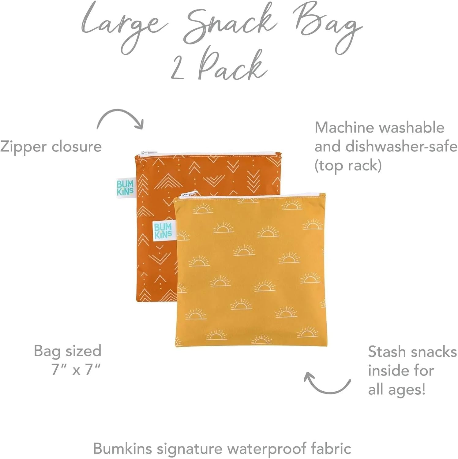 Bumkins Reusable Sandwich and Snack Bags, for Kids Lunch Bags and for Adults, Washable Fabric, Cloth Zip Bag, Dishwasher-Safe, Food-Safe, Safety Tested, Fits a Bagel image number 4