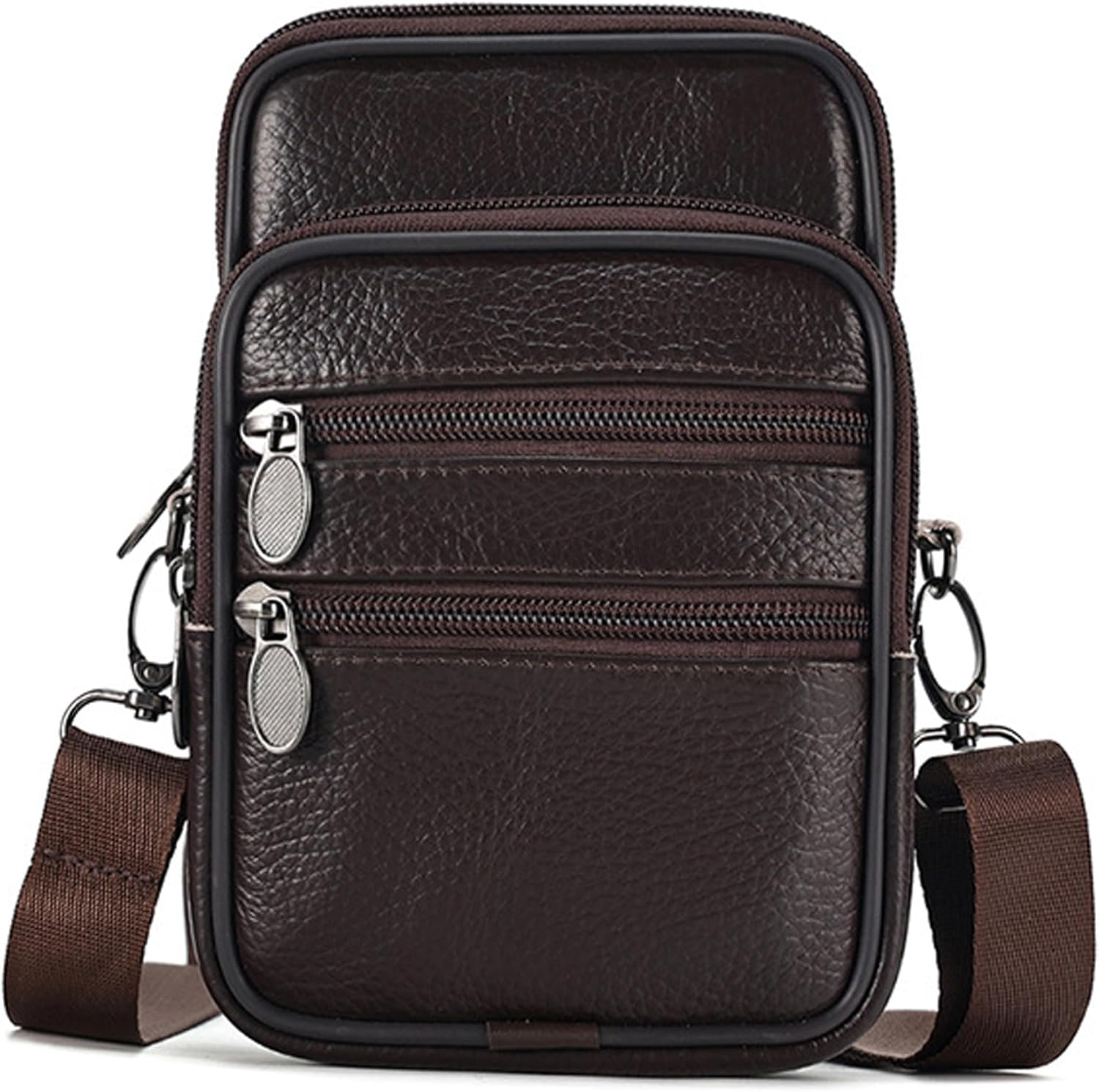 Mens Shoulder Bags,Travel Shoulders Bag Messenger Bag Vintage Genuine Leather Mans Change Purse with Zipper Pocket Waterproof Crossbody Handbag Satchel Sling Pack for Leisure,Festivals and Travel - Brown (6041) image number 4