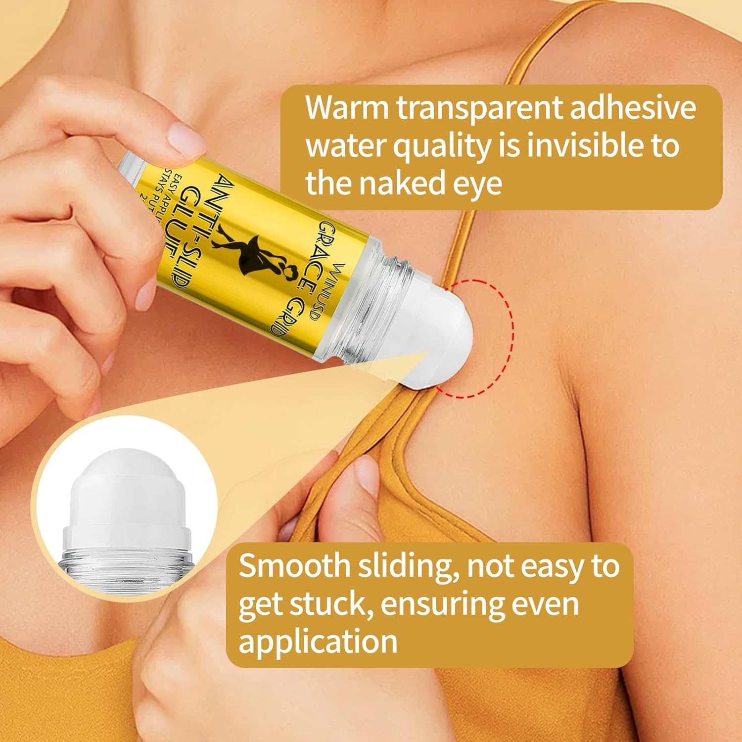 WINUSD Roll-On Body Adhesive for Skin & Clothing | Invisible Body Glue for Socks, Armsleeves, Stockings, Leotards, Bras, Wigs, Fashion & Dancewear - Sweat Resistant, Residue Free, Clear, 2Oz (1Pcs) image number 6