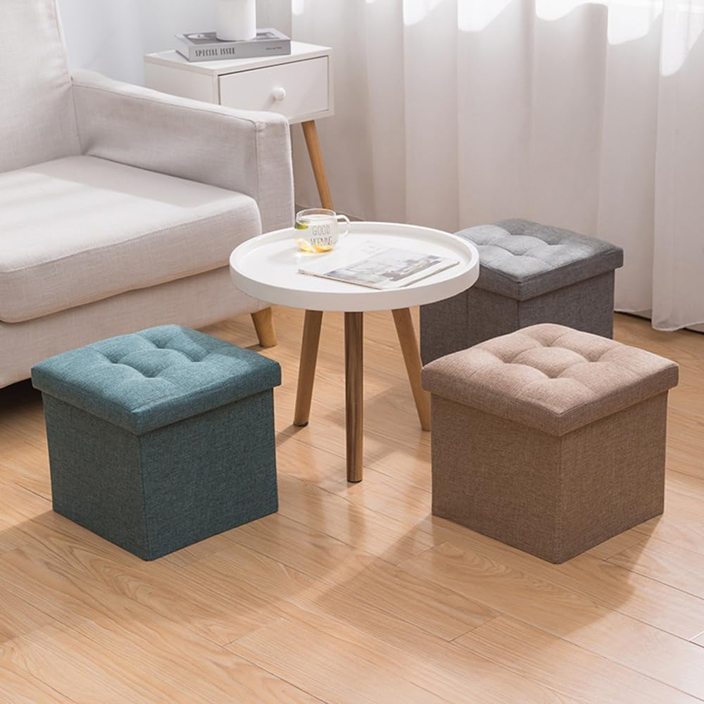 Hbluefat Folding Storage Ottoman Bench Footrest Seat Chest Coffee Table Toy Box for Living Room Hallway,Linen-Look Fabric (Grey, 55L) - Beige image number 4