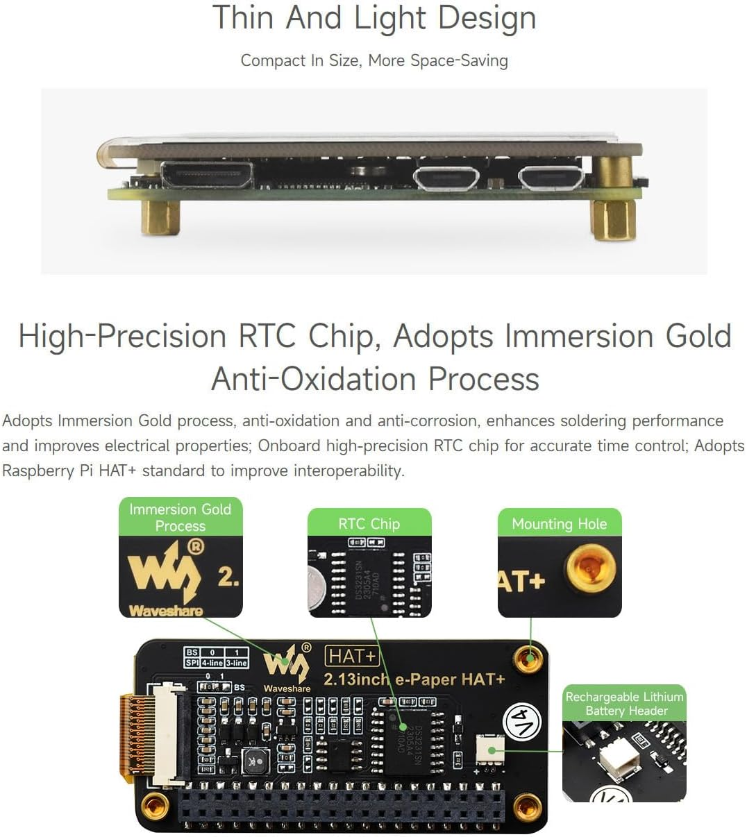 Waveshare 2.13Inch E-Paper,For Raspberry Pi 5/4B/3B+/3B and Raspberry Pi Zero W/2W Series Boards,Pwnagotchi Screen/E-Ink Screen for Pwnagotchi Kit,Spi Interface, HAT+ Standard image number 3