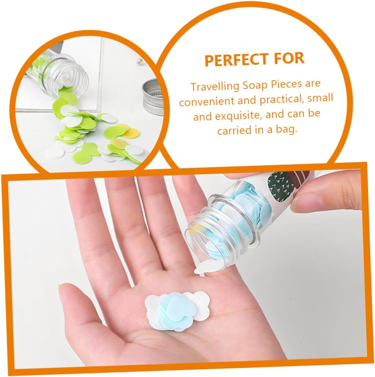Kisangel Portable Soap Tablets for Camping Soap Sheets for Hand Cleaning in Bottles for Travel image number 2