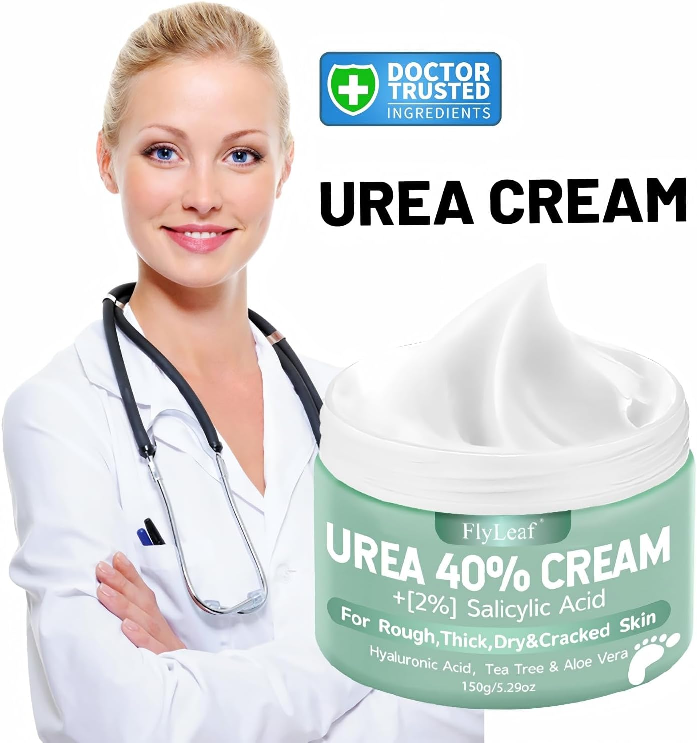 Urea Cream 40%, plus Salicylic Acid 2%, Foot Cream for Thick, Cracked, Rough, Dead & Dry Skin - Corn, Callus Remover and Soften Visit, Moisturizer for Feet, Elbows, Hands and Knees, Keratolytics Skin image number 1