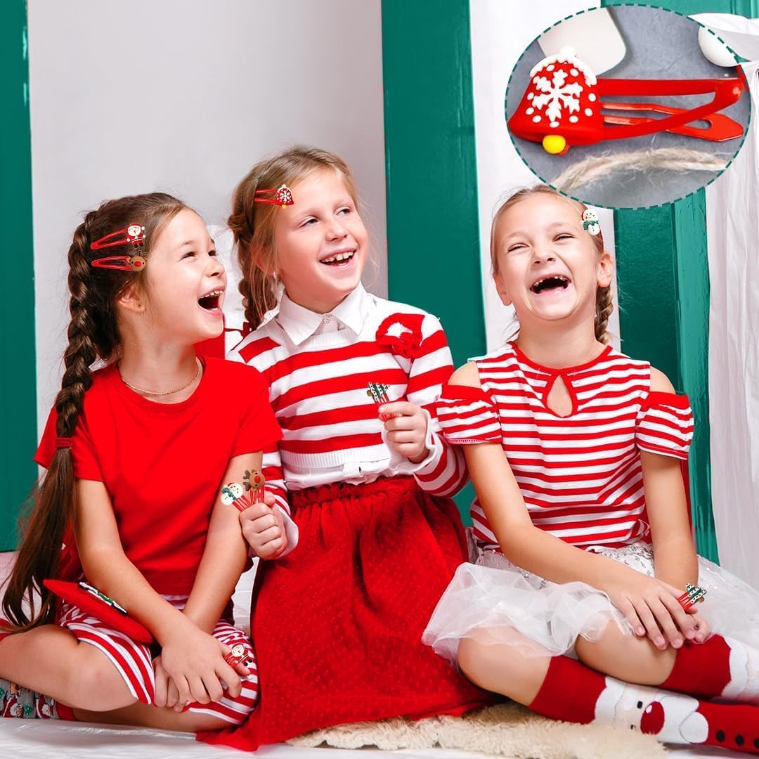 Christmas Hair Accessories, Hair Clips, Pack of 10, Hair Clips, Gifts for Children, Girls, Women, Christmas Decorative Hair Accessories, Reindeer Clips, Hair Pins, Headband (Red)