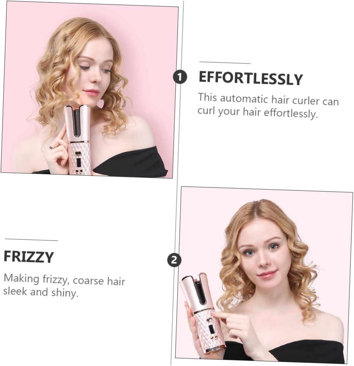 PENIKOKO Automatic Cordless Hair Curler with Temperature Portable Usb Rechargeable Curling Iron for Effortless Styling Suitable for All Hair Types Pink image number 5