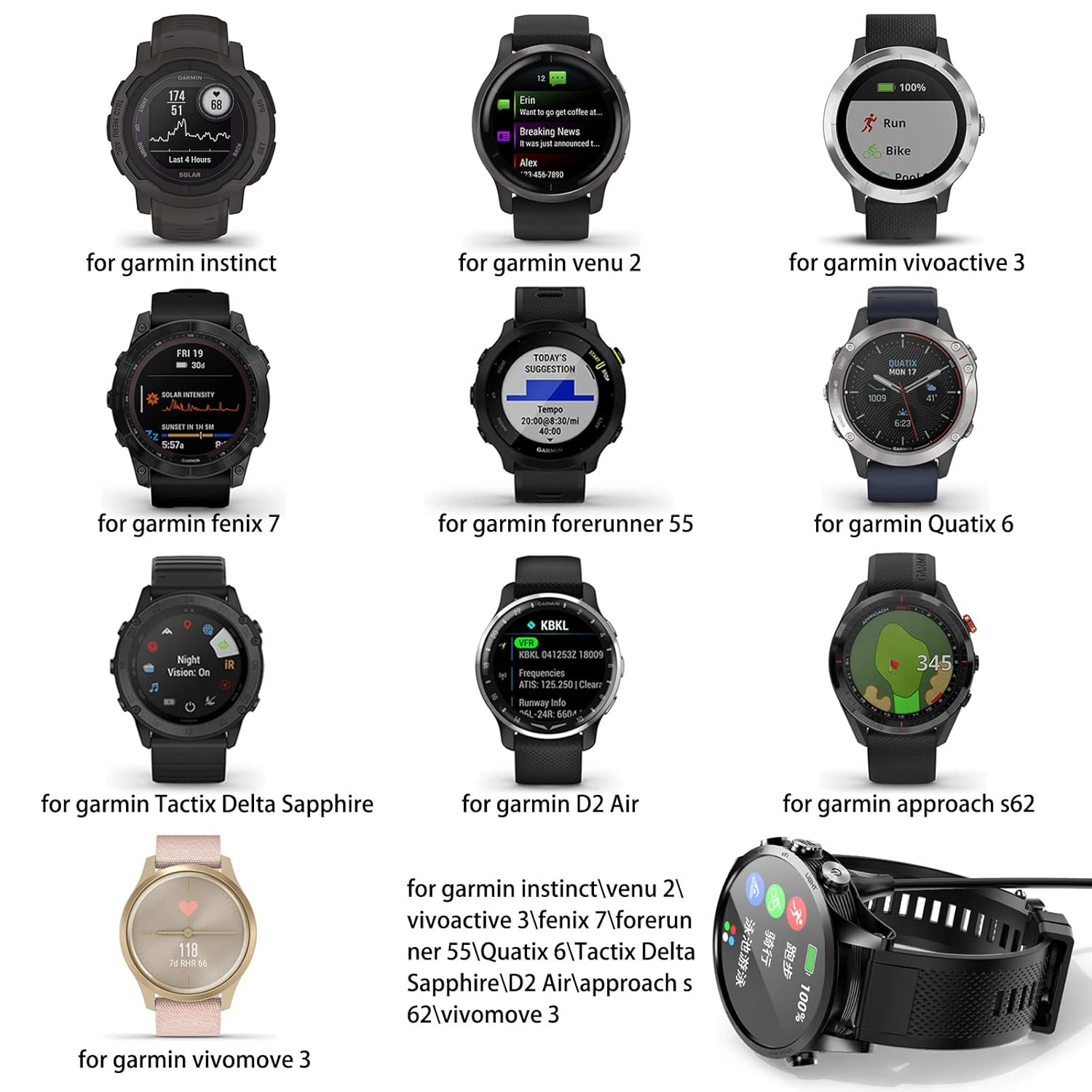 2 Pack 1.6Ft Charger Cable Charing Cord for Garmin Watch Fenix 5 6 7 8, Vivoactive, Instinct, Venu, Tactix, Forerunner, Approach, D2, Venu, Vivomove, Quatix, Dark Gray image number 3