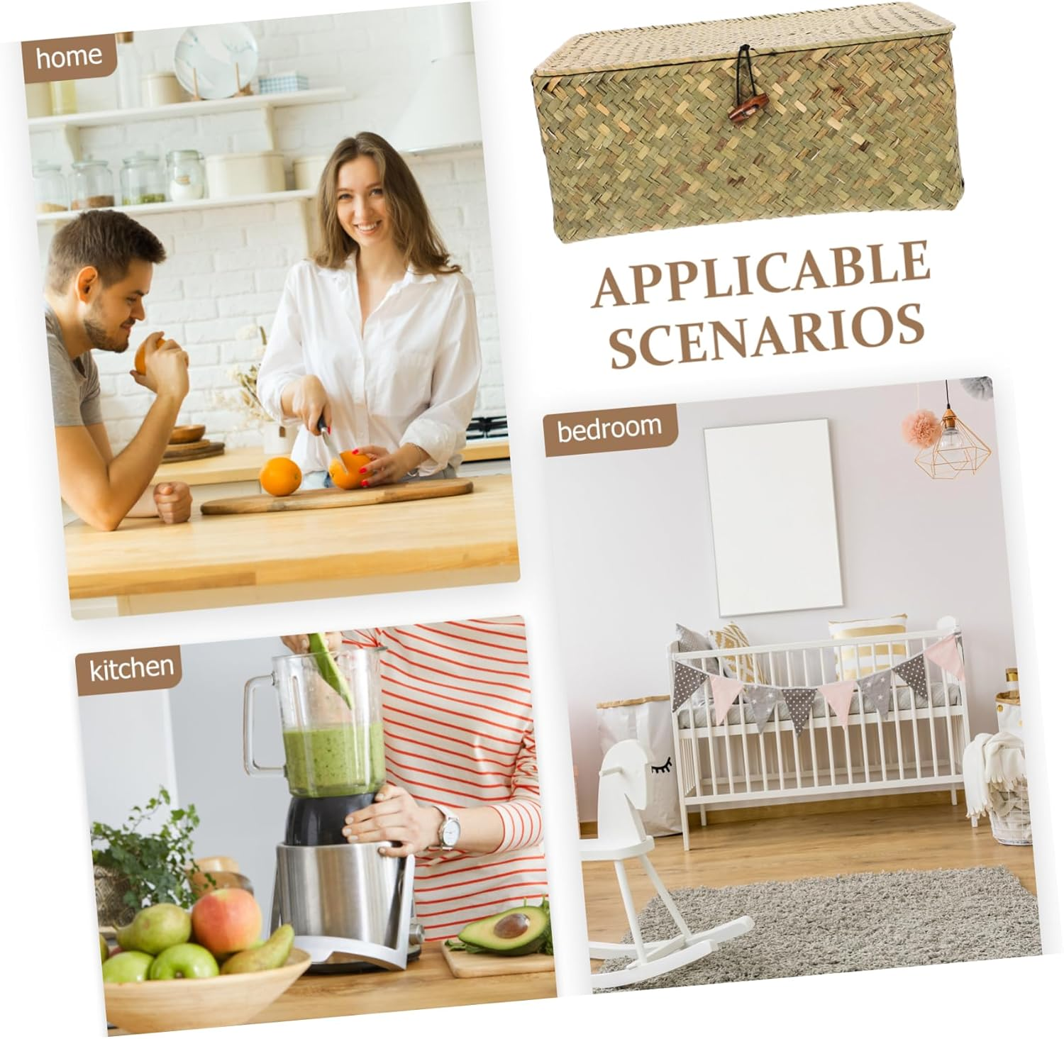 IMIKEYA Natural Color Woven Storage Box with Lid Rattan Basket for Organizing Clothes and Sundries Decor for Bedroom and Home image number 6