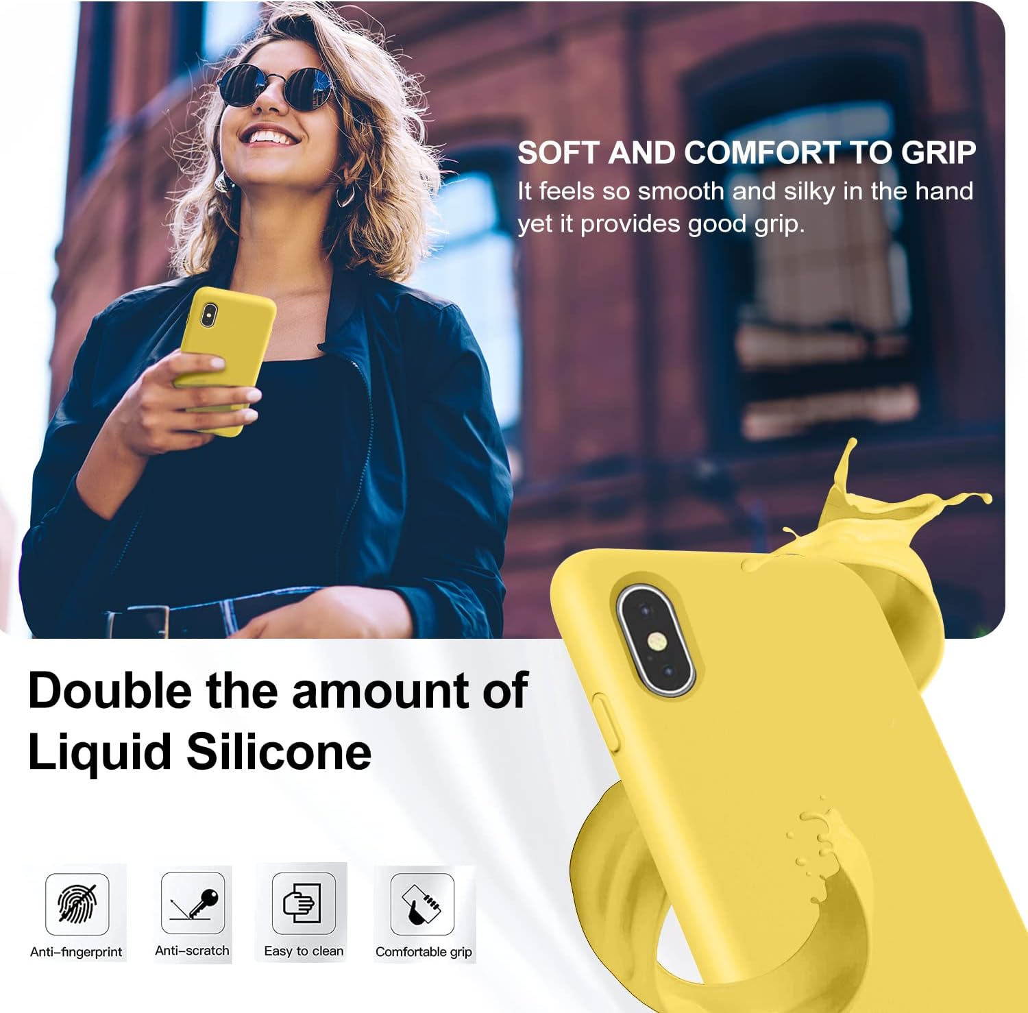 Vooii Iphone Xs Case, Iphone X Case, Soft Liquid Silicone Slim Rubber Full Body Protective Iphone Xs/X Case Cover (With Soft Microfiber Lining) Design for Iphone X Iphone Xs - Lemon Yellow - Lavender Purple image number 5