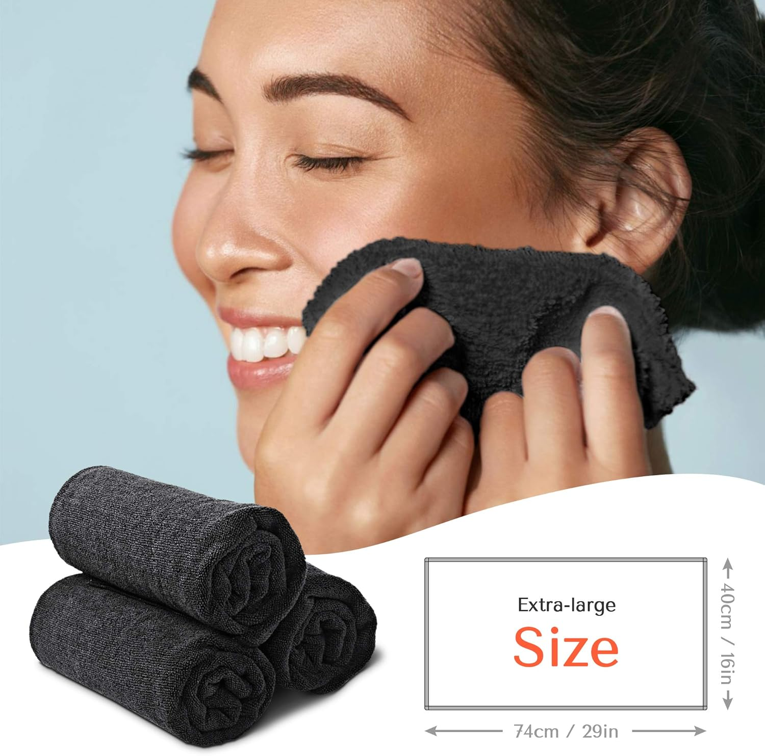 TASALON Microfiber Hair Towel - 10 Pack - Salon Towels - Quick Dry Microfiber Towels - 29 X 16 Inches Ultra-Soft Microfiber Towel for Hair, Facial Towels with Soft Absorbant - Black image number 4