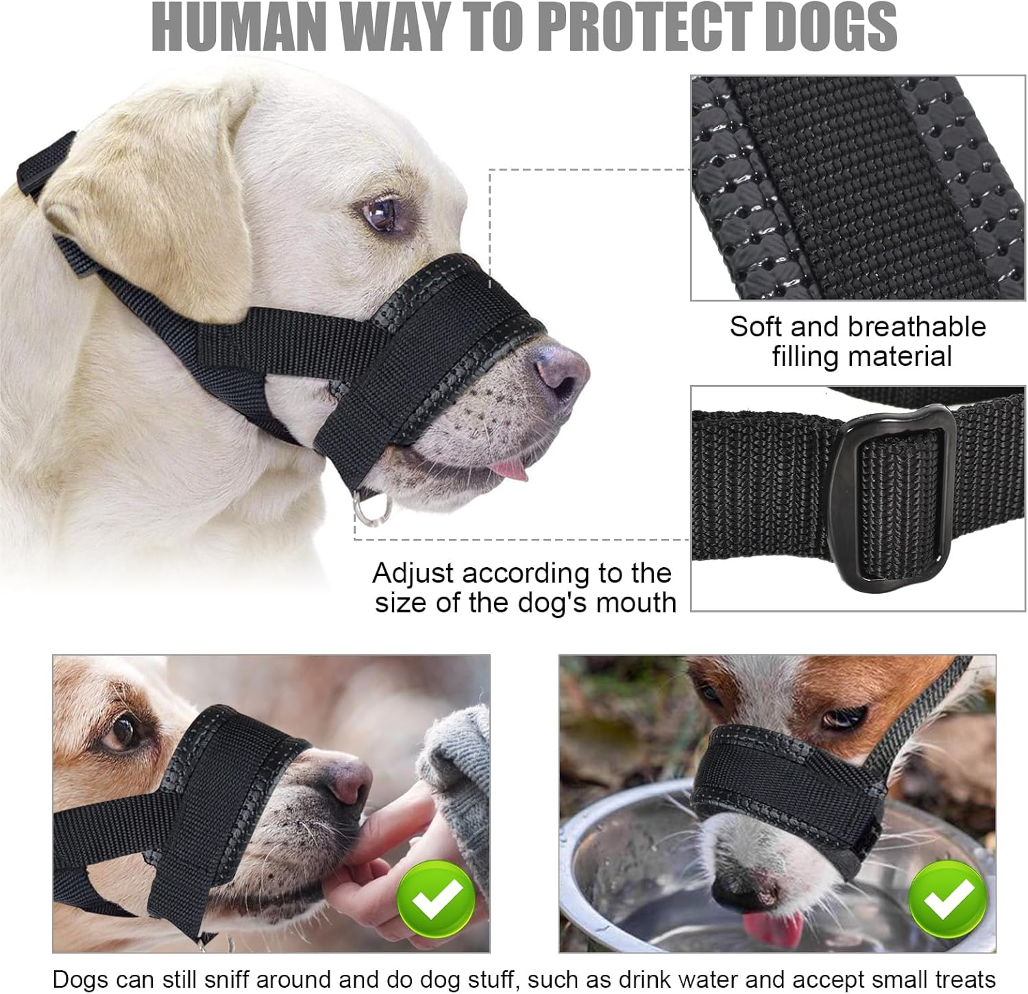 Nylon Muzzle for Dogs, Adjustable Loop, Breathable, Safe, Quick Fit for Small, Medium Dogs, Prevents Biting, Chewing and Barking image number 1