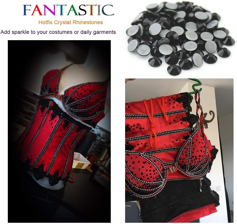 Crystal Rhinestones Hot Fix Crystals for Crafts Clothes Flatback Glass Crystal for Decoration round Gems (Jet Black SS20 1440PCS) image number 5