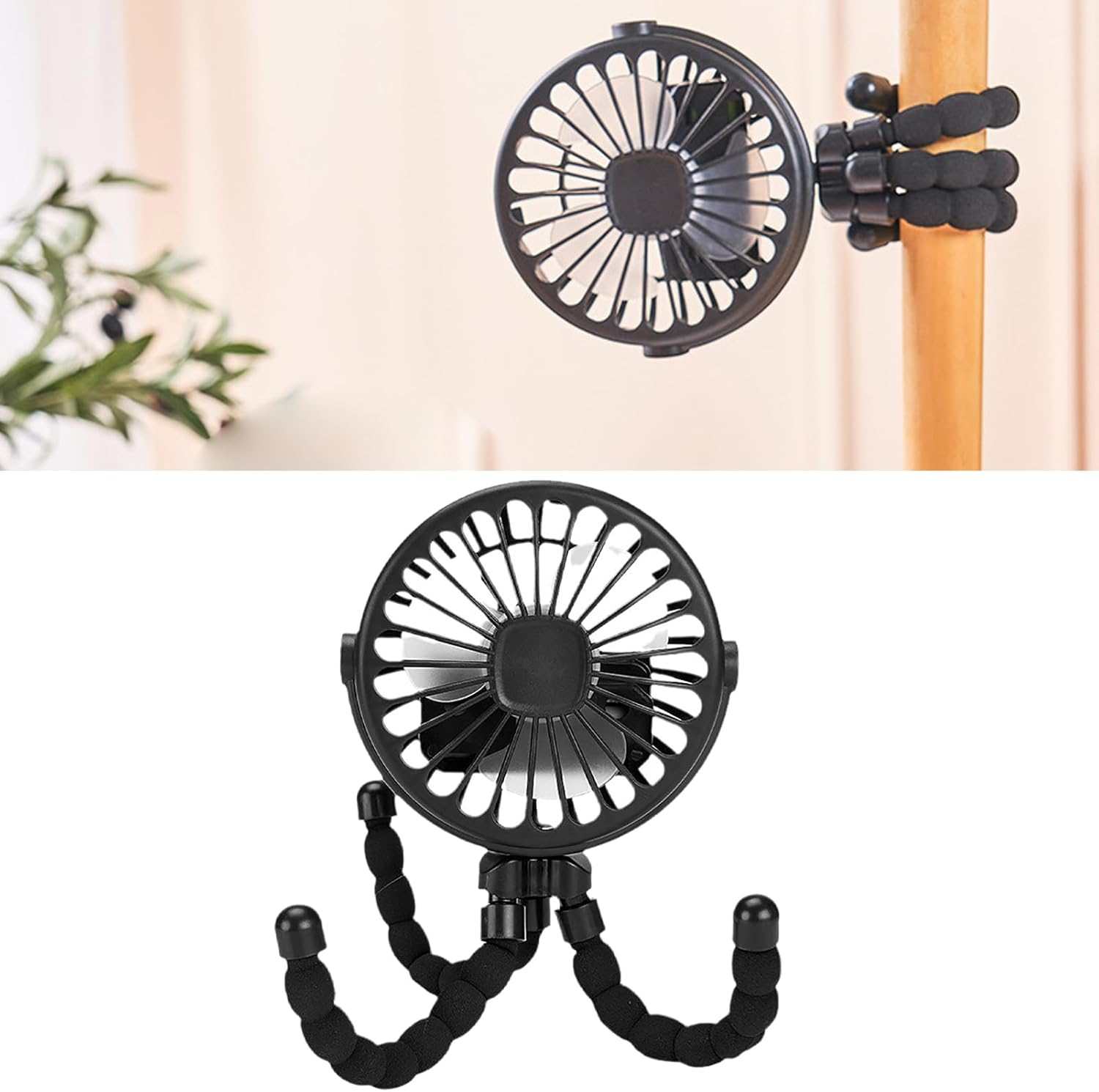 Baby Stroller Fan, Portable Flexible Lightweight USB Clip Battery Operated Baby Car Fan for Outdoor Camping (Black) - Pink image number 3