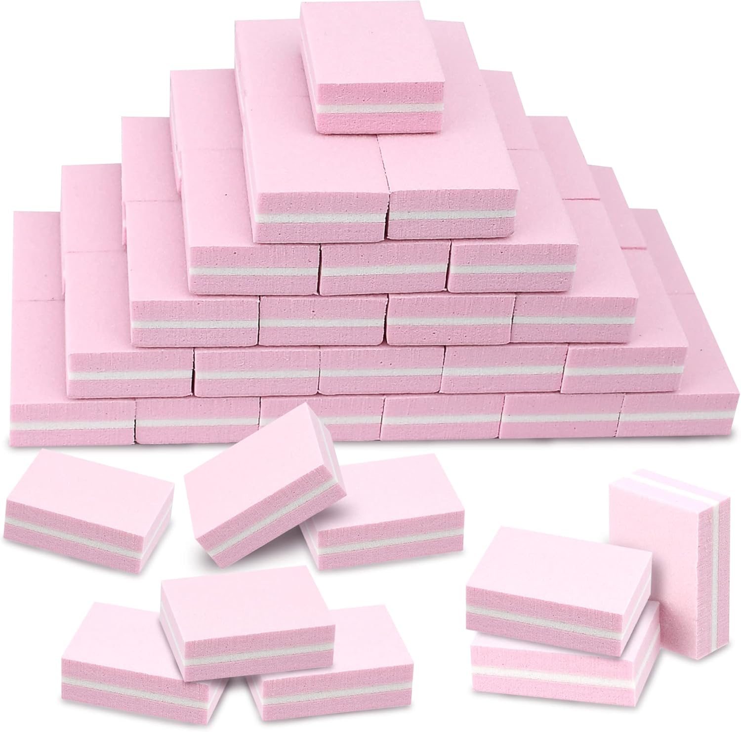Mini Nail Buffer Blocks, 100/180 Grit Sponge Buffing Sanding Block File Manicure Tools Bulk 50Pcs (Pink) image number 1