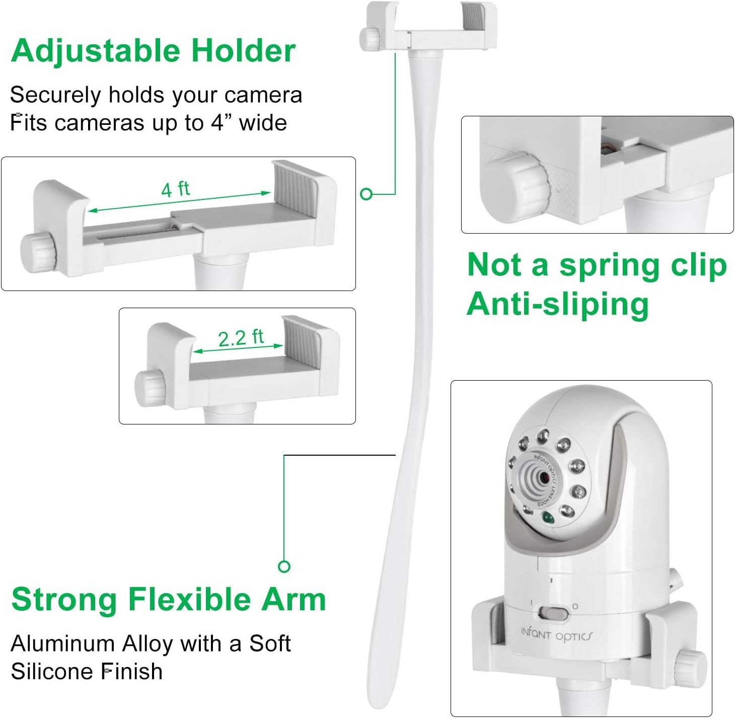 Universal Baby Monitor Stand, Flexible Mounting Bracket for Baby Bed Frame, Furniture, No-Drill Camera Mount image number 5