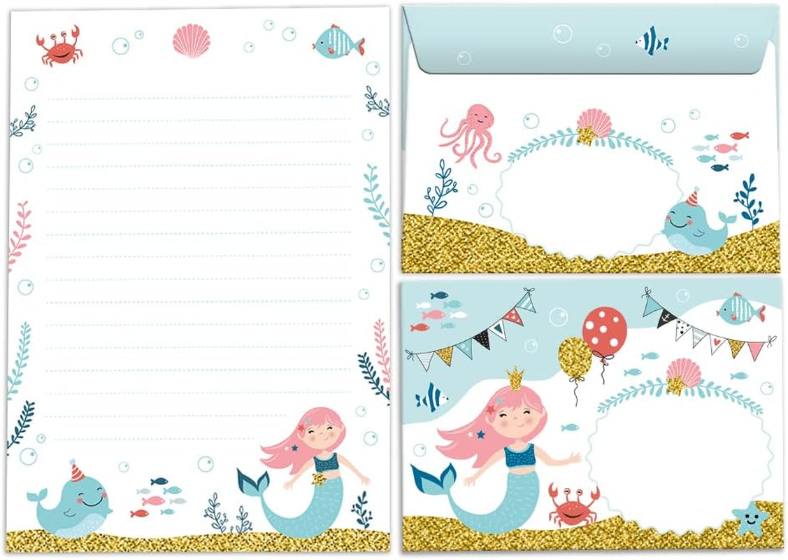 Writing Paper Set Letter Pad with Envelope for Girls Kids Mermaid Children Motif Letter Paper Pad Lined (A5 Pad with 25 Sheets + 15 Envelopes) image number 1