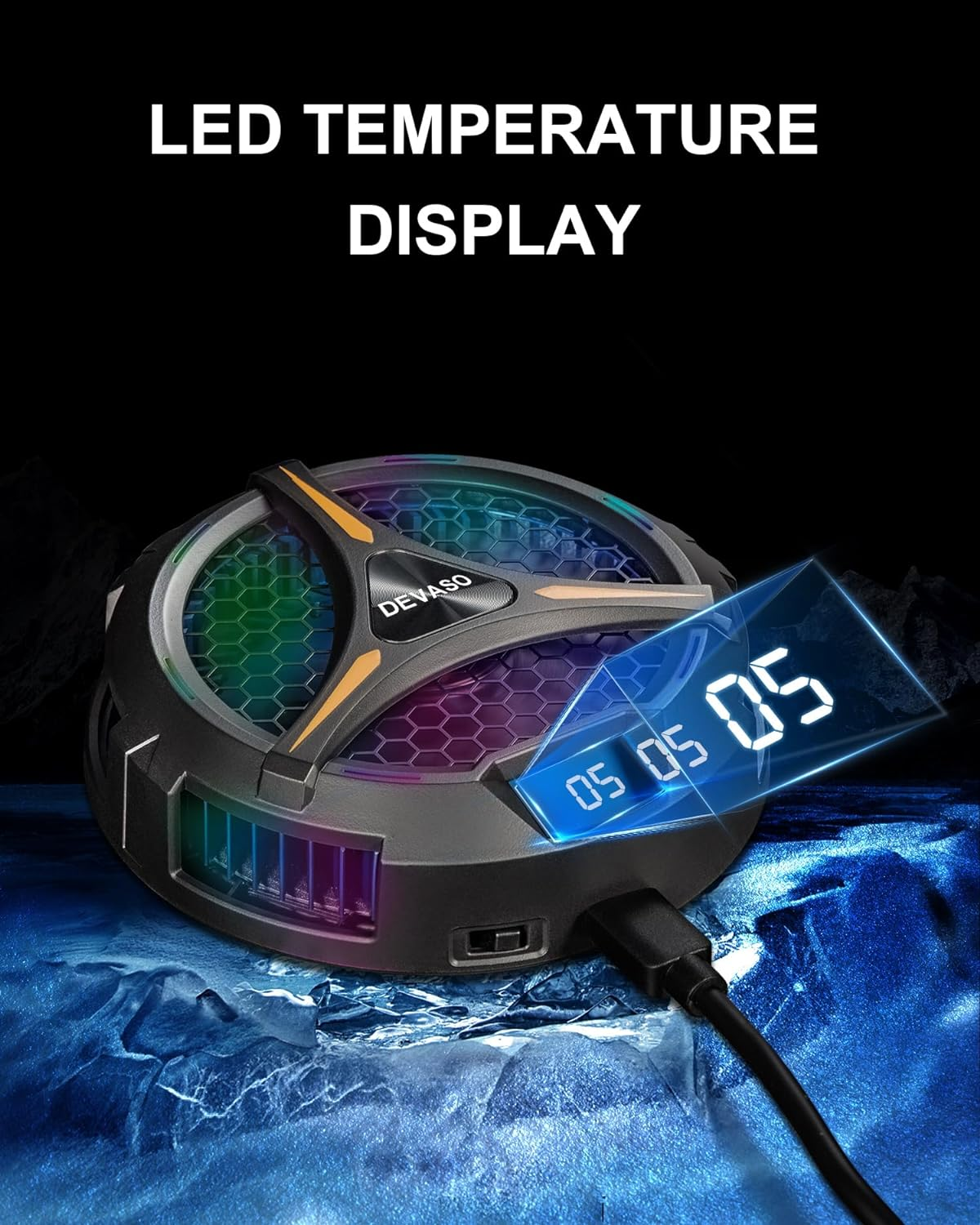 DEVASO Steam Deck Fan Cooler, Semiconductor Heatsink Cooling with 7-Blade Fan/Two-Speed Fan Settings/ 7-Color Cycle, Magnetic Cooler for Steam Deck OLED, Playstation Portal, ASUS ROG Ally Etc. image number 5
