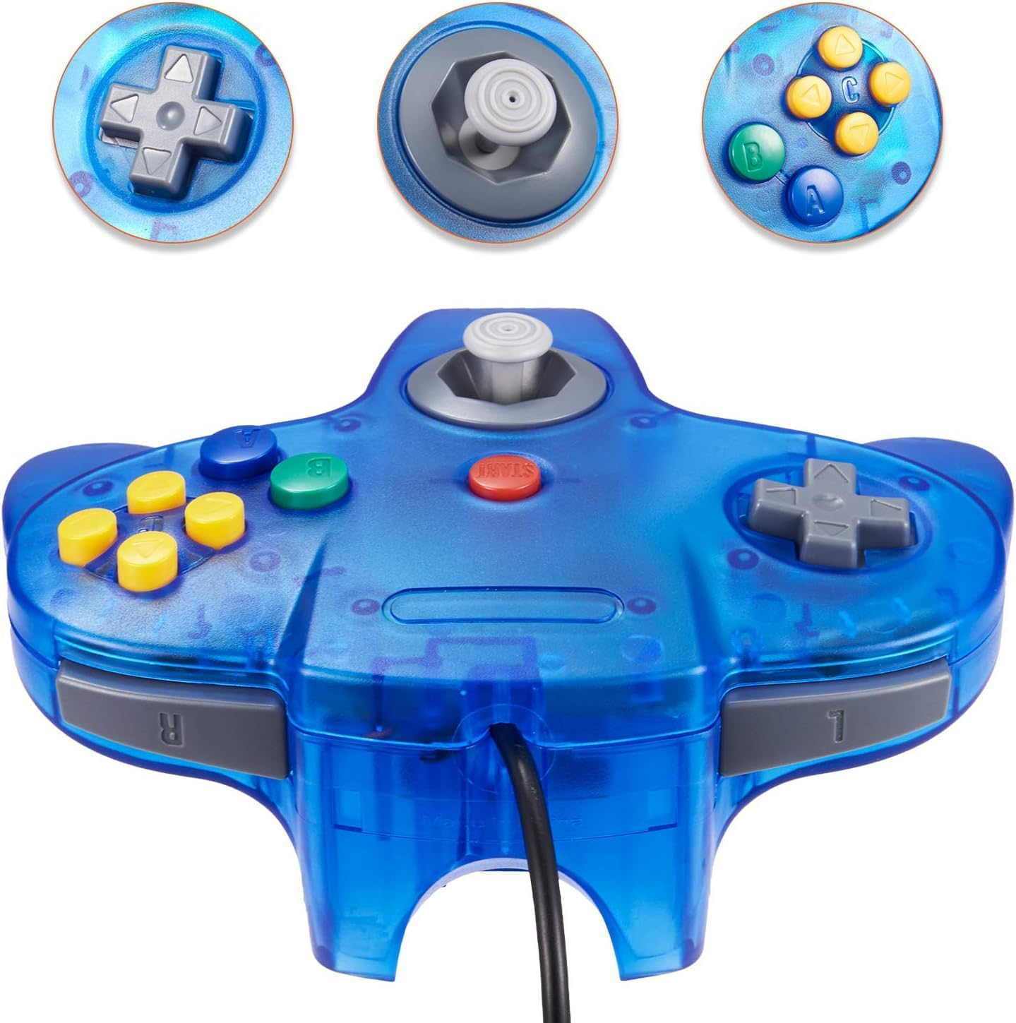 Retro N64 Wired Gaming Remote Joystick Replacement Controller for N64 System Video Games Console (&zwnj;Transparent Blue) image number 2