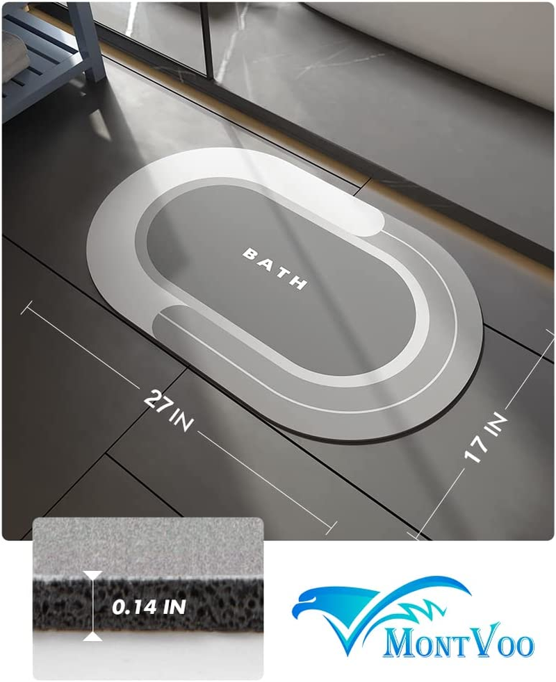 Montvoo Bath Mat - Non Slip, Quick Dry, Stain Resistant Bath Mat Rug for Bathroom Floor - Easy Care Shower Rug for outside Bathtub - 17"X27" Grey image number 1