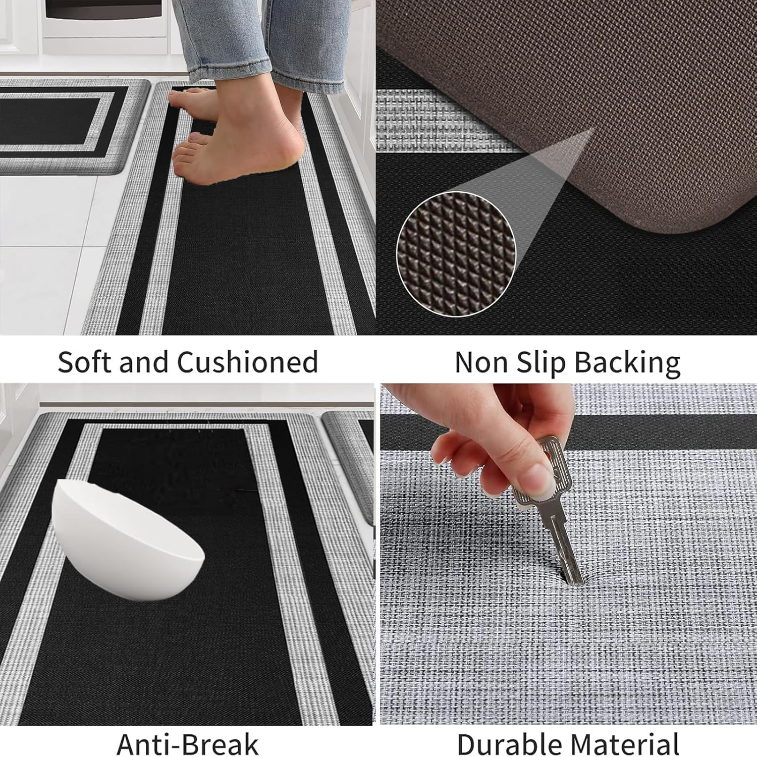 Kitchen Mats for Floor,2Pcs Cushioned anti Fatigue Kitchen Mat for Floor,Non Slip Waterproof Kitchen Rug Set,Comfort Standing Mat for Kitchen,Floor,Office,Sink,Laundry (17.3"&times;30"+17.3"&times;47")