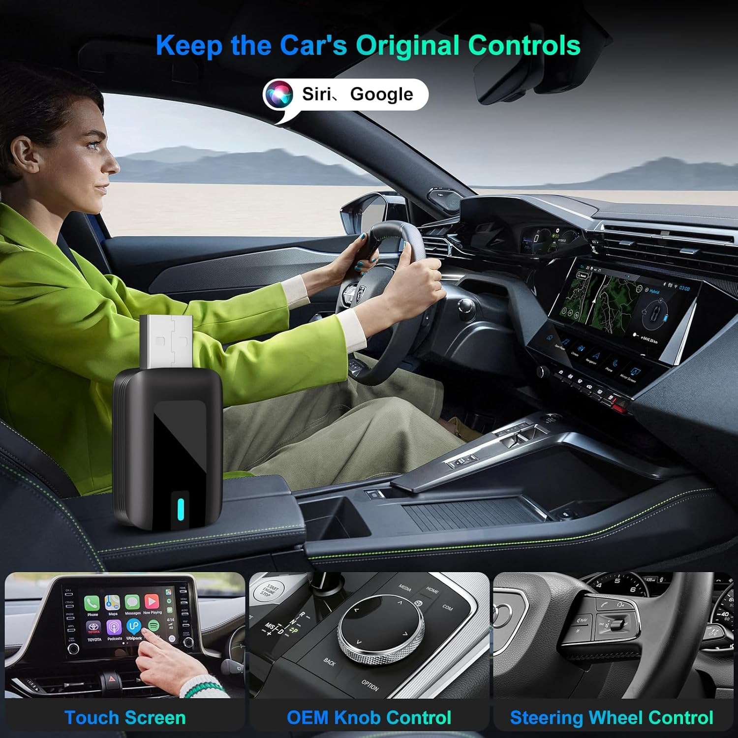 2 in 1 Wireless Carplay Adapter Plug & Play Magic Link Carplay Stable Fast Connect, Convert OEM Wired to Wireless Carplay Dongle/Android Auto Adapter for Cars 2016+, Iphone Ios 10+/Android 11+ image number 2