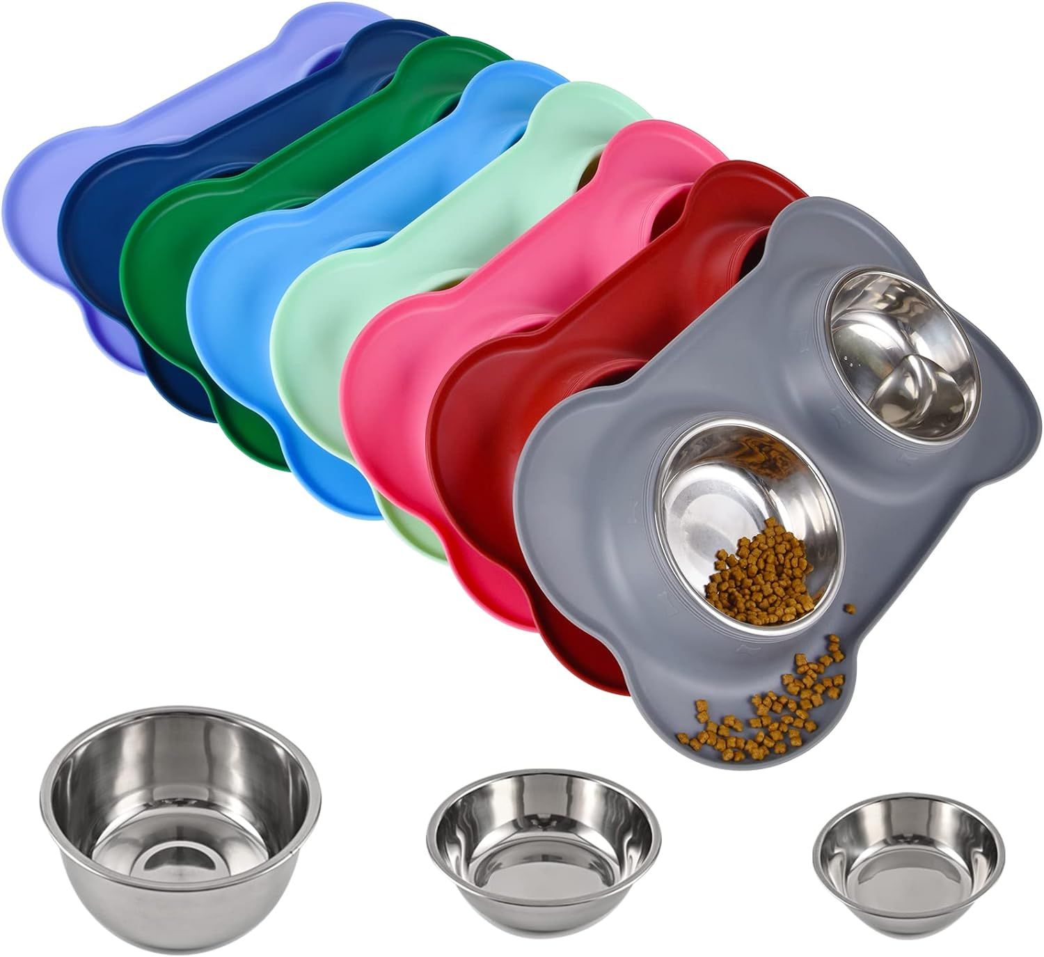 Juqiboom Dog Bowls 2 Stainless Steel Bowl for Pet Water and Food Feeder with Non Spill Skid Resistant Silicone Mat for Pets Puppy Small Medium Cats Dogs