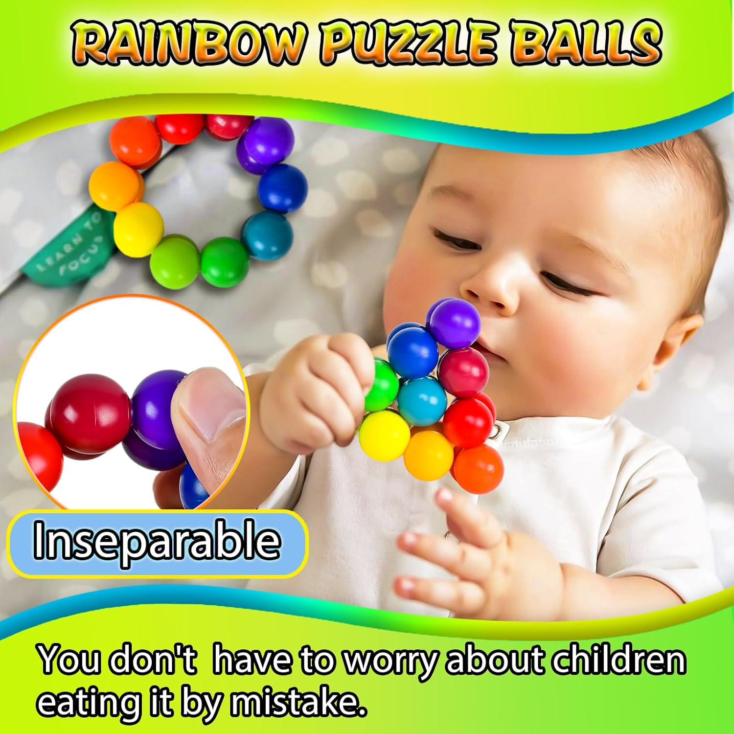 Autism Sensory Fidget Toys for Kids Toddler Adluts (Large), Autistic Travel Toys Rainbow Ball ADHD Quiet Cool Stress Toy Stocking Stuffer Gift for Boy Girl 3+ Year Old, Non-Magnetic image number 1