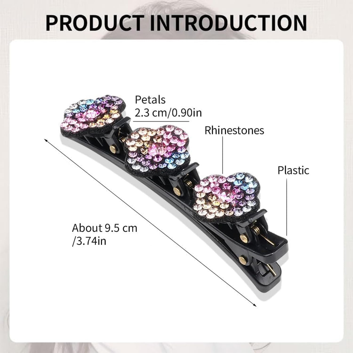 Pack of 4 Sparkling Crystal Stone Braided Hair Clips, Shiny Rhinestone Hair Clip, Elegant Hair Styling Clips, Hair Clips Women, Hummingbird Hair Clip with Crystal Flower for Women Girls (B) image number 5