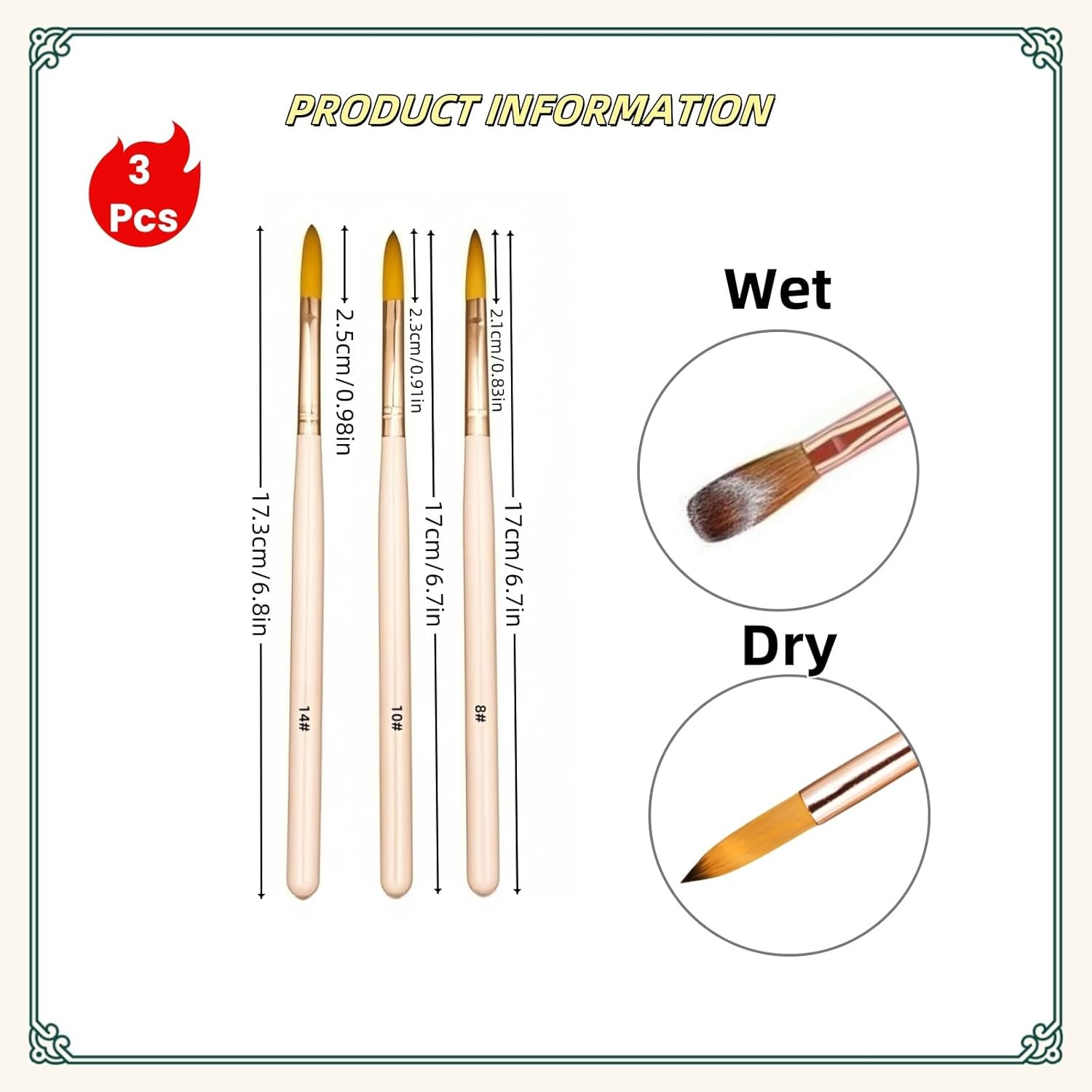 3Pcs Acrylic Nail Brush Set - Sizes (8/10/14) Acrylic Brushes for Nails Art, Acrylics Powder Nails Art Extension Brushes with Pink Sturdy Handle Manicure Tools Extension Carving for Home Salon ﻿ image number 5