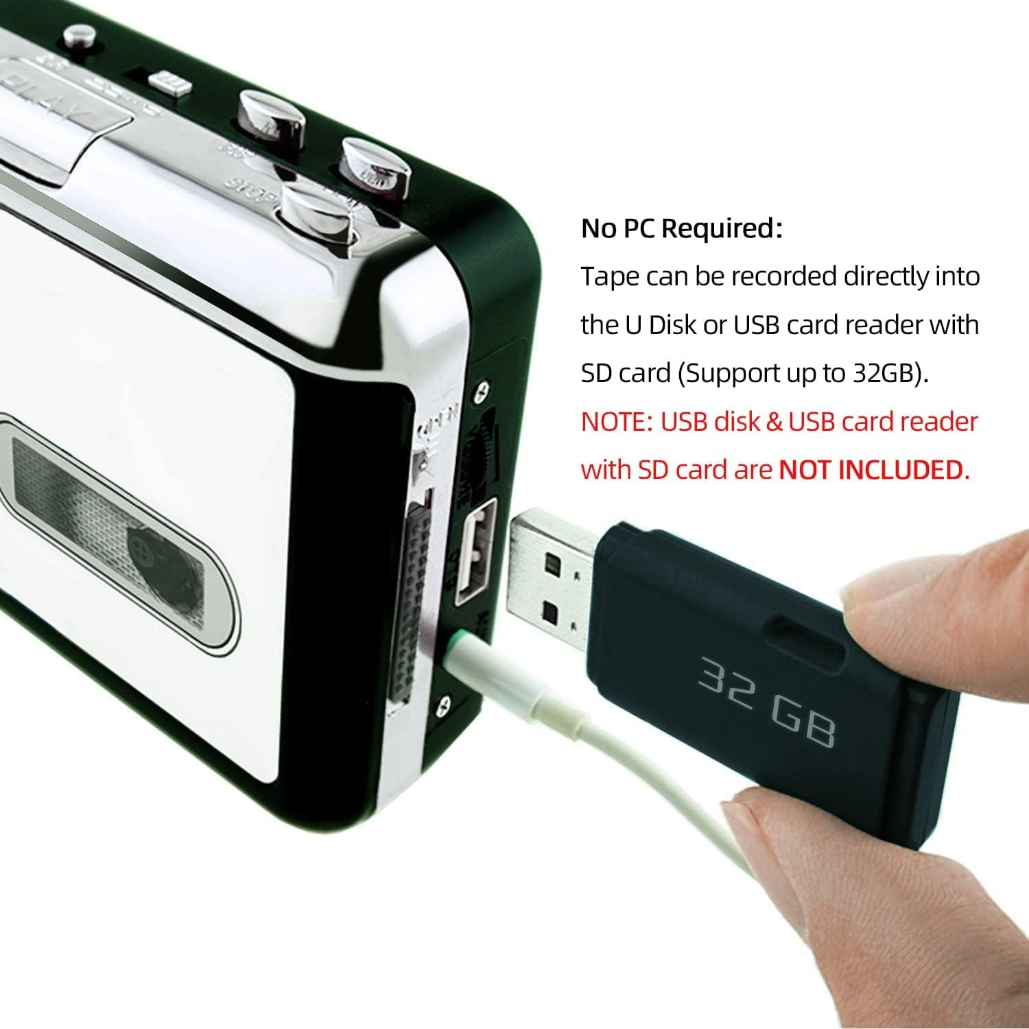 Reshow Portable Cassette Player, Best Overall Standalone USB Cassette to MP3 Converter, Audio Music Cassette Tape to Digital Converter Player (White) image number 4