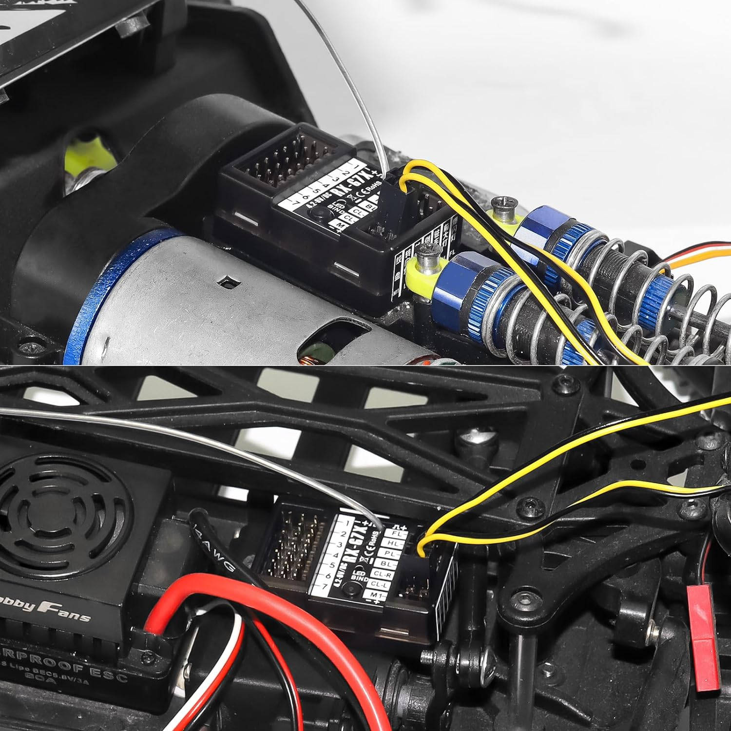 Hobby Fans RC Radio System 7CH 2.4G RC Transmitter with Receiver Anti-Jamming Remote Controller for RC Car Crawler Boat, Button image number 5