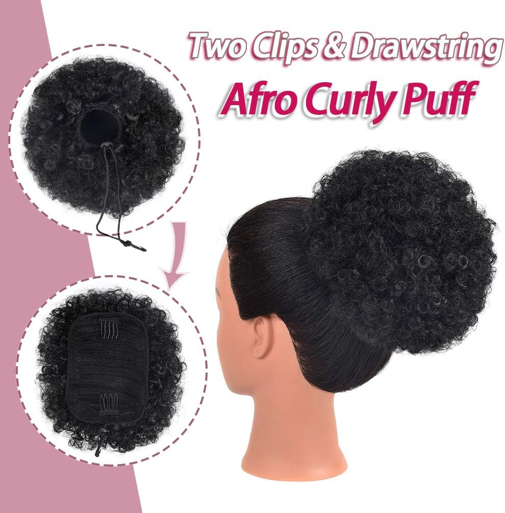 Afro Puff Drawstring Ponytail Extension for Black Women, Premium Black 1B 80Gram Short Synthetic Afro Puff Ponytail for Natural Hair, Clip on Kinky Drawstring Curly Ponytail Bun image number 3