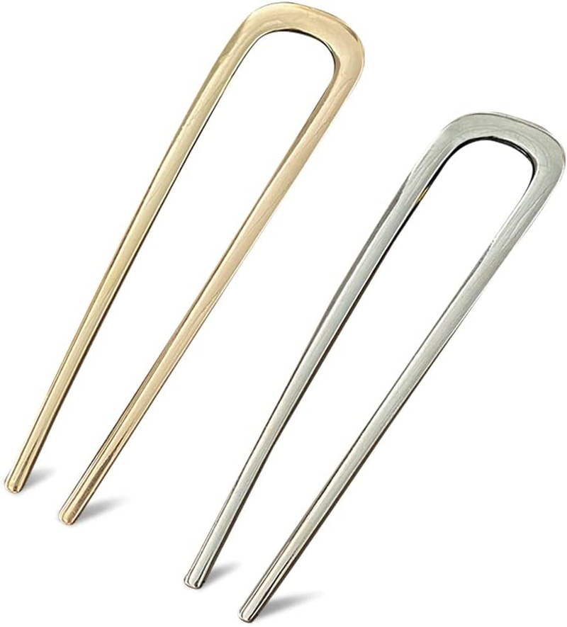 Metal Hair Pin U Shape Vintage Hair Pin for Longer and Thicker Hair Metal Hair Fork Updo Metal Hair Clips Hair Pins (2 Colors)