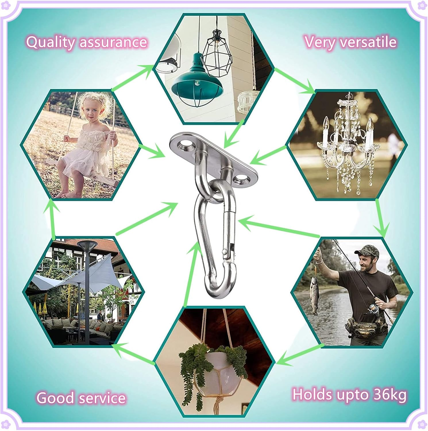 32 Pieces Stainless Steel Ceiling Hooks with Screws and Carabiners U-Shaped Wall Ceiling Mount Staple Hook,For Hammock Mosquito Net and Plant Basket. image number 6