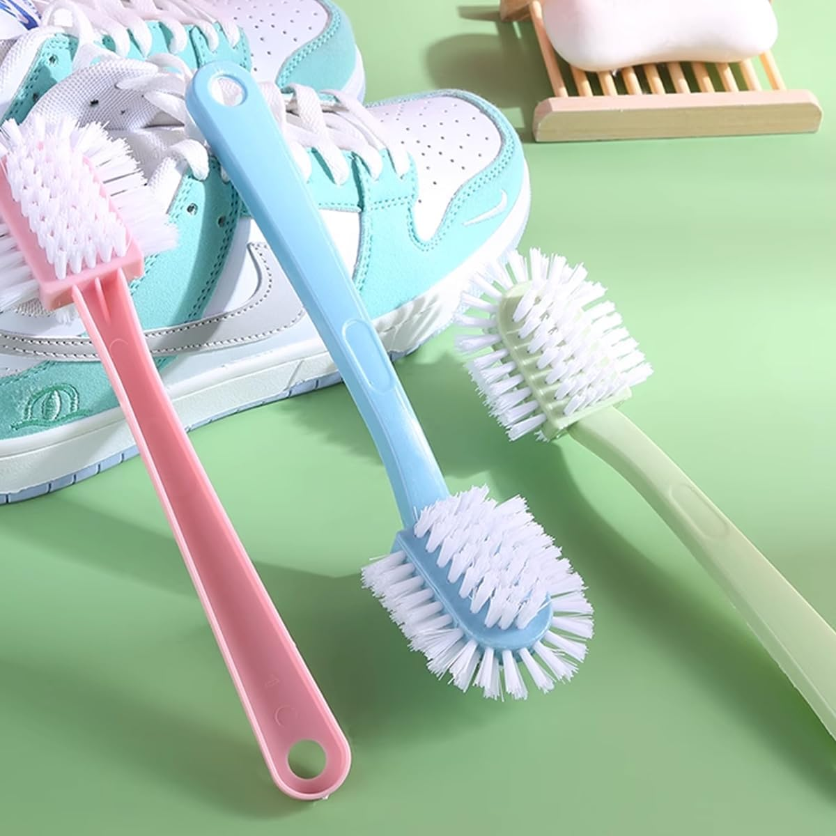 NILLOS Professional Shoe Brush, 3 PCS Portable Cleaning Brush Shoe Washing Brush for Cleaning Clothes and Sneakers (Pink, Blue, Green) image number 1